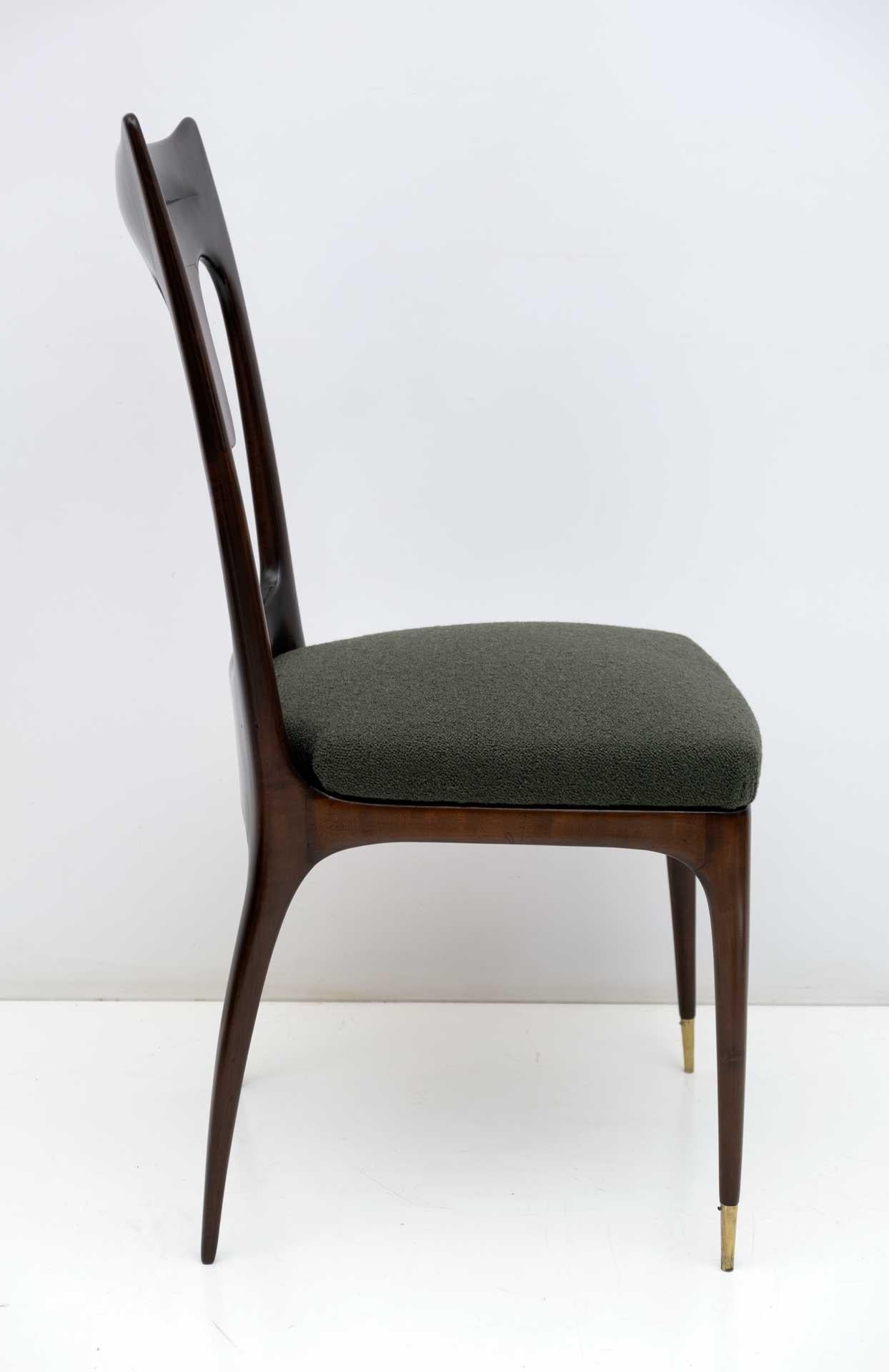 Mid-20th Century Ico & Luisa Parisi MidCentury Modern Italian Walnut and Bouclè Dining Chairs 50s For Sale
