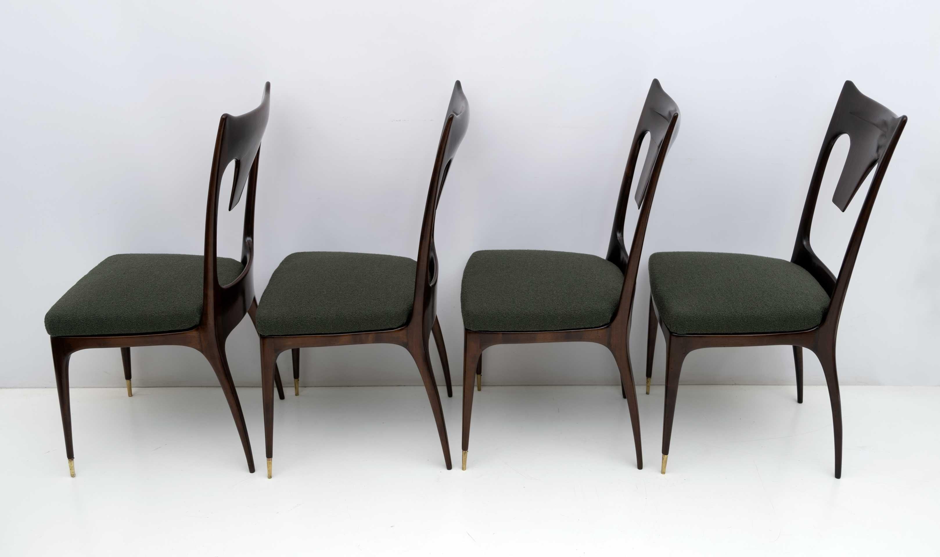 Bouclé Ico & Luisa Parisi MidCentury Modern Italian Walnut and Bouclè Dining Chairs 50s For Sale