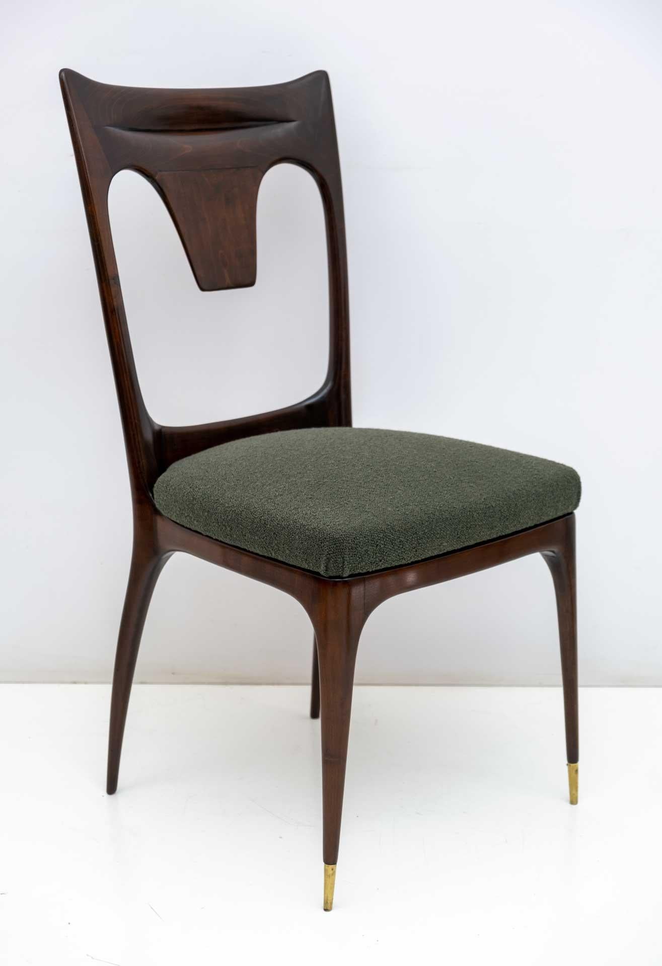 Ico & Luisa Parisi MidCentury Modern Italian Walnut and Bouclè Dining Chairs 50s For Sale 1