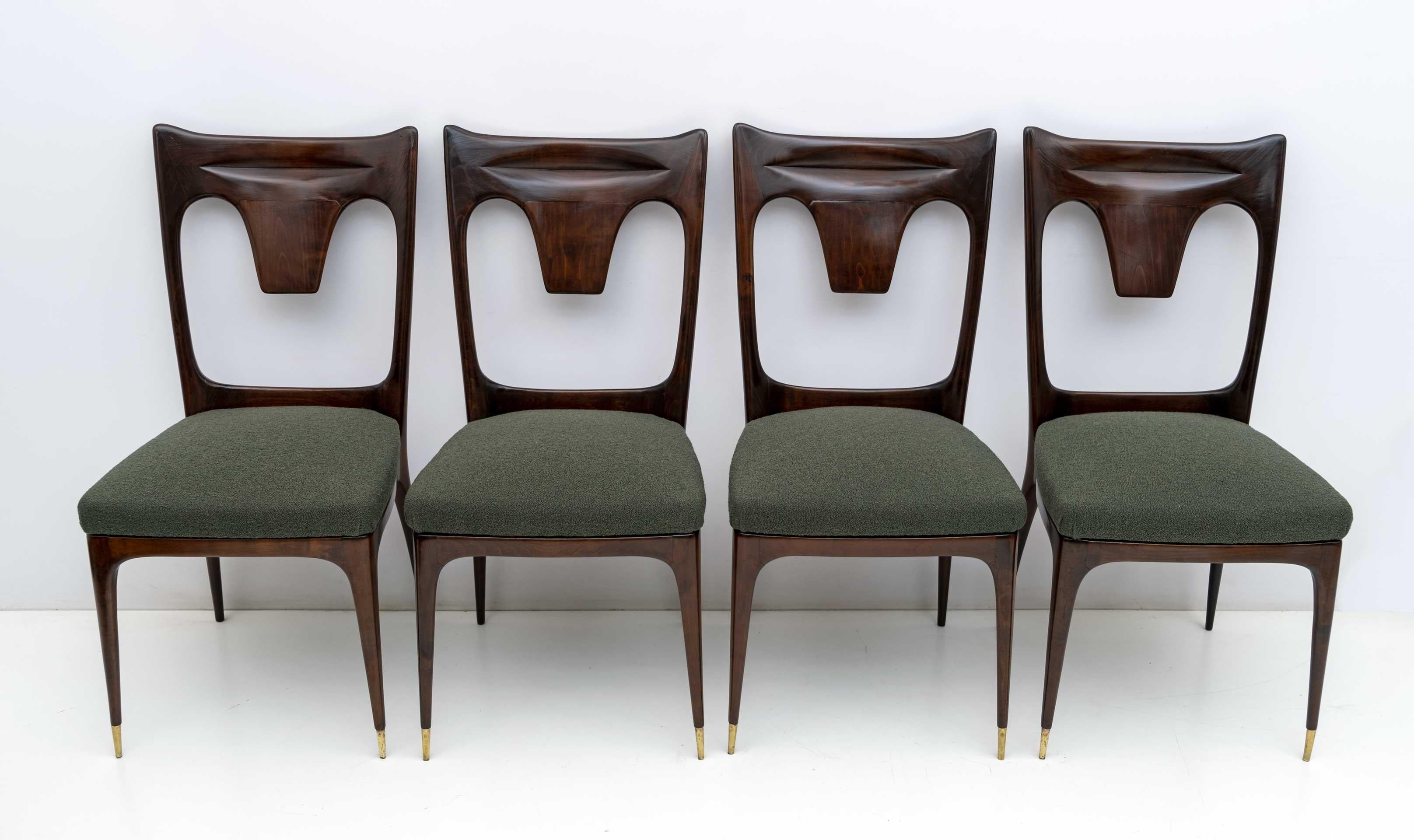 Ico & Luisa Parisi MidCentury Modern Italian Walnut and Bouclè Dining Chairs 50s For Sale 2