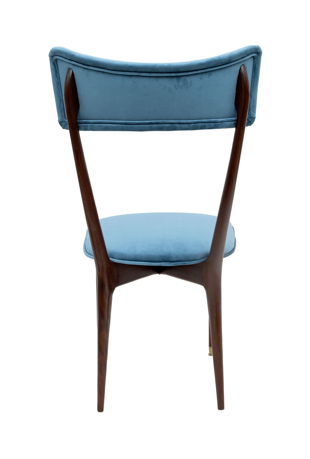 Ico & Luisa Parisi Rare Set of Six Mid-century Modern Velvet Dining Chairs, 50s For Sale 4