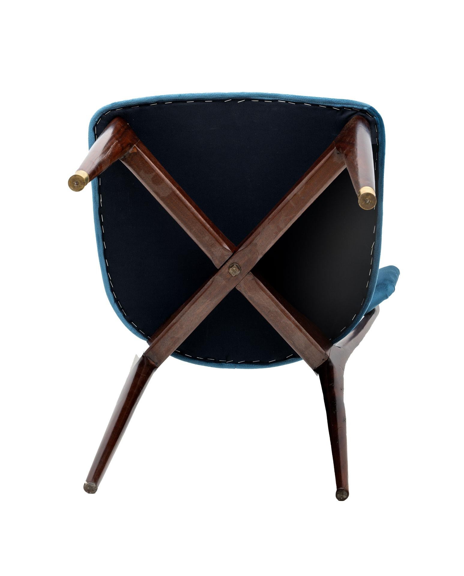 Rare ensemble de six chaises de salle à manger en velours de style mi-siècle moderne, Ico & Luisa Parisi, années 50 en vente 4