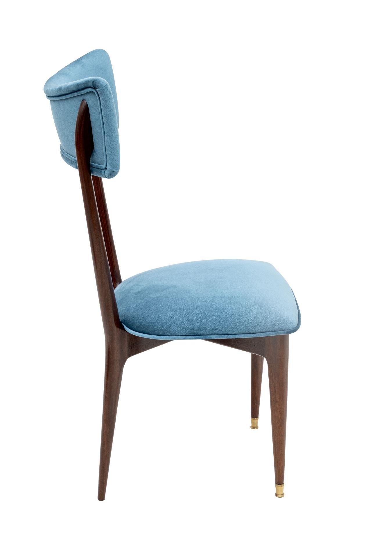 Velours Rare ensemble de six chaises de salle à manger en velours de style mi-siècle moderne, Ico & Luisa Parisi, années 50 en vente