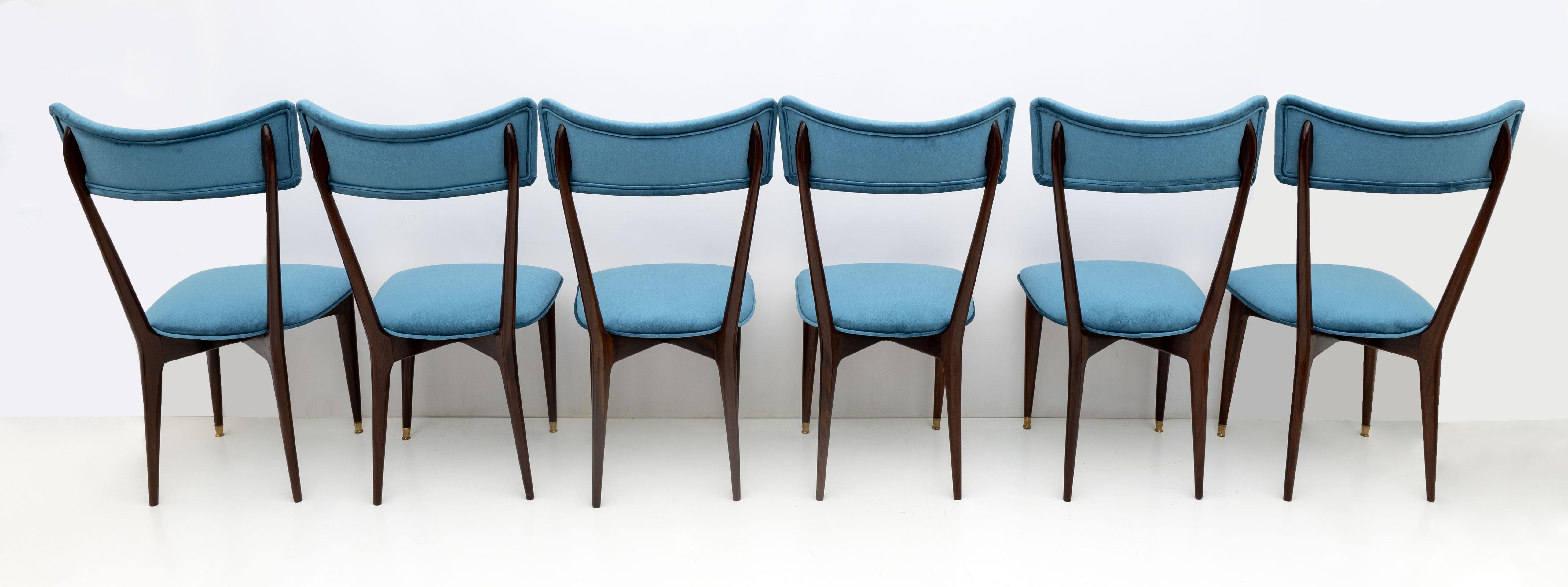 Ico & Luisa Parisi Seltener Satz von sechs modernen Esstischstühlen aus Samt aus der Mitte des Jahrhunderts, 50er Jahre im Angebot 2