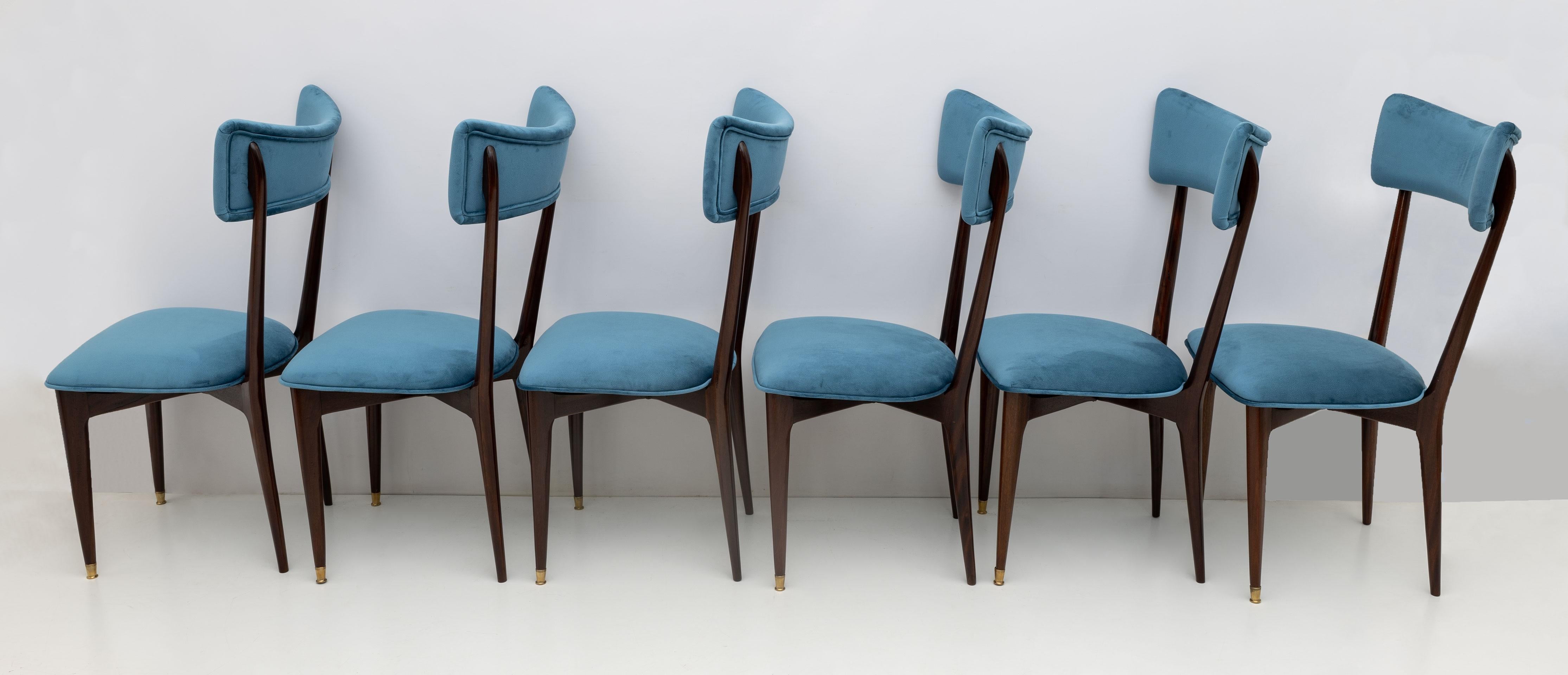 Rare ensemble de six chaises de salle à manger en velours de style mi-siècle moderne, Ico & Luisa Parisi, années 50 en vente 2