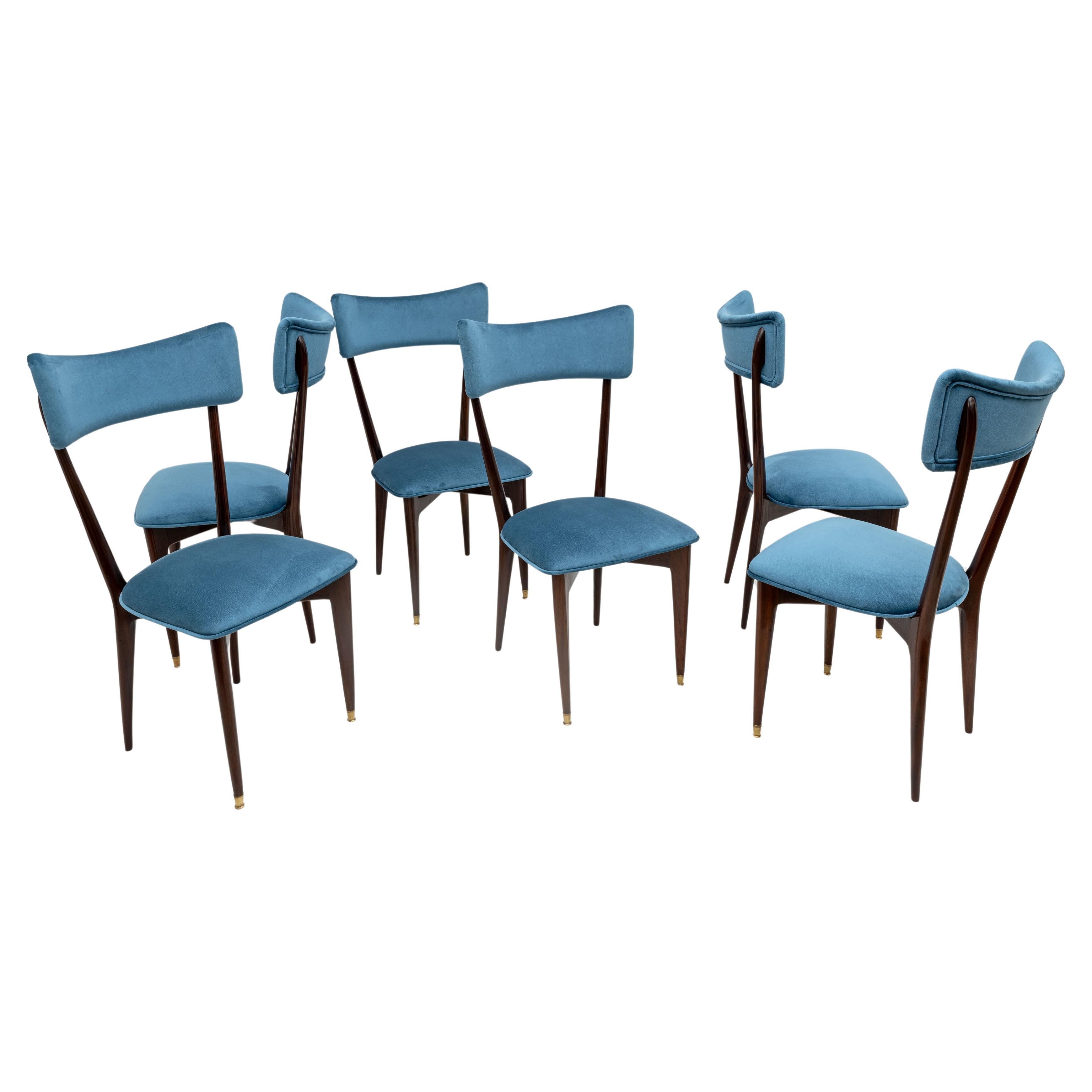 Rare ensemble de six chaises de salle à manger en velours de style mi-siècle moderne, Ico & Luisa Parisi, années 50 en vente