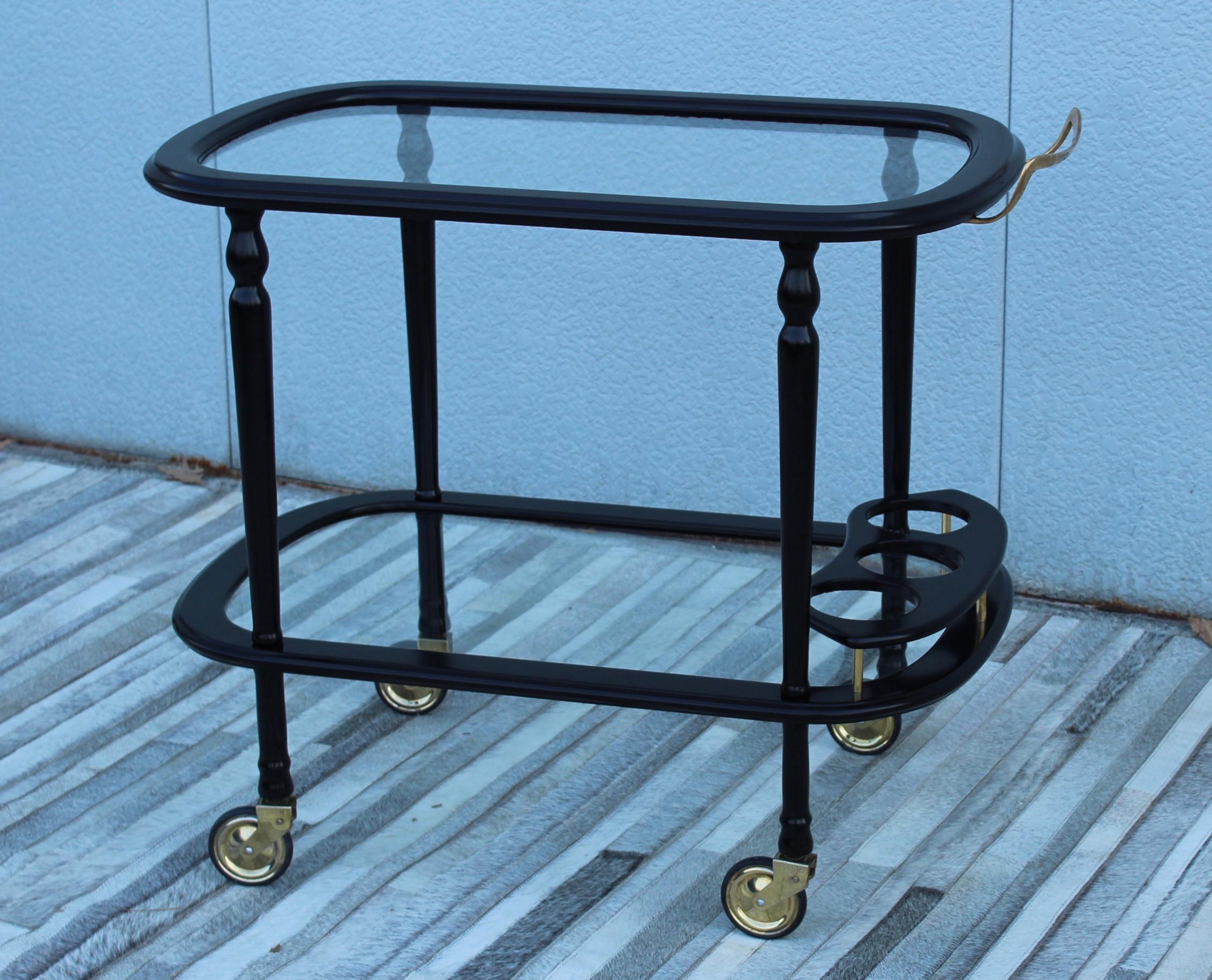 1950's Bar cart designed by Ico Parisi for Angelo De Baggis & Fliglio, in vintage newly lacquered in black with some wear and patina due to age and use.