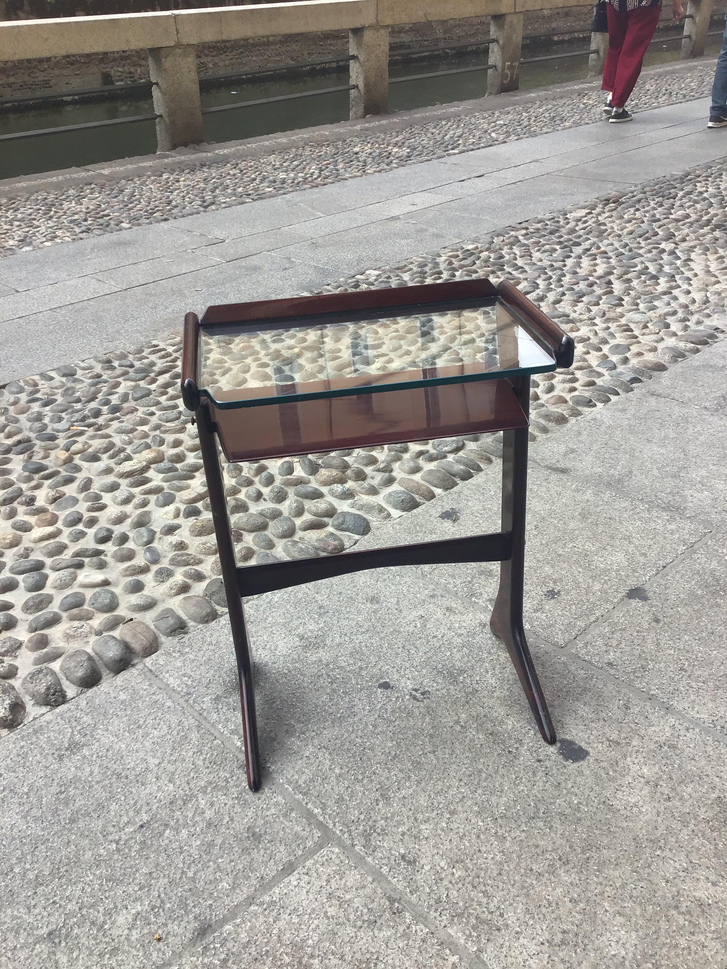 Ico Parisi 1954 Telephone Stand, Wood and Glass and Brass, Italy For Sale 5