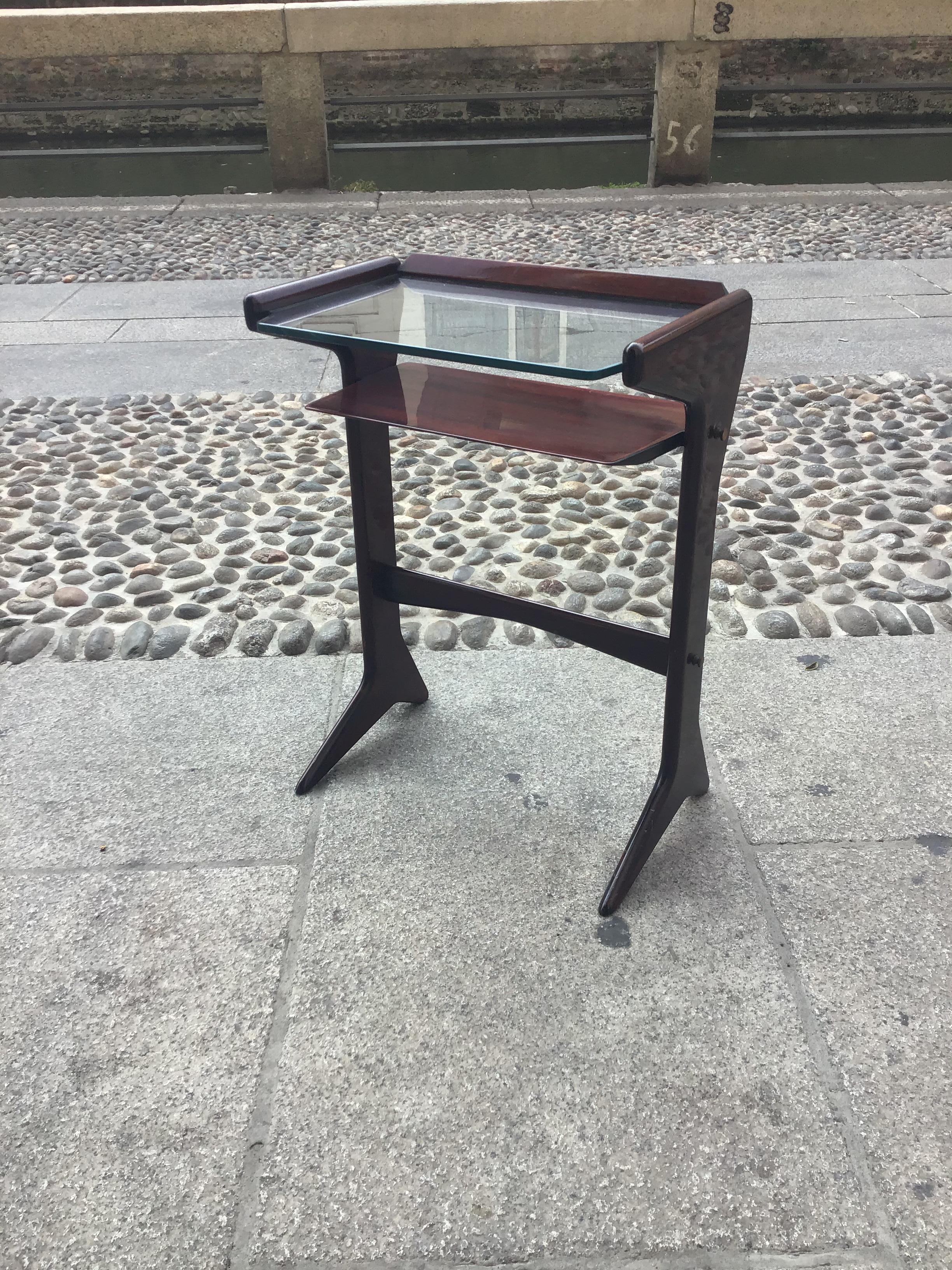 Ico Parisi 1954 Telephone Stand, Wood and Glass and Brass, Italy In Excellent Condition For Sale In Milano, IT