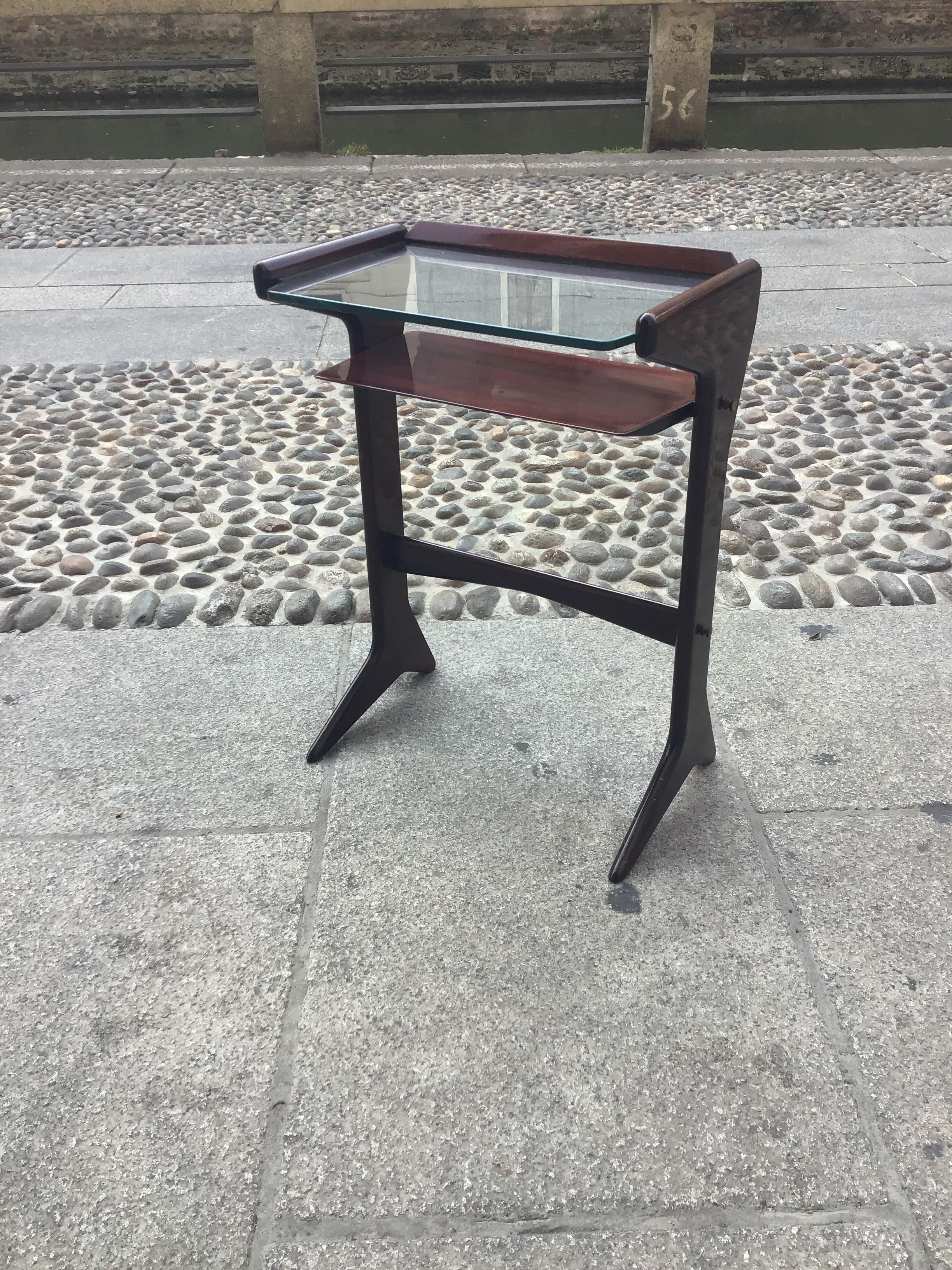 Ico Parisi 1954 Telephone Stand, Wood and Glass and Brass, Italy For Sale 1