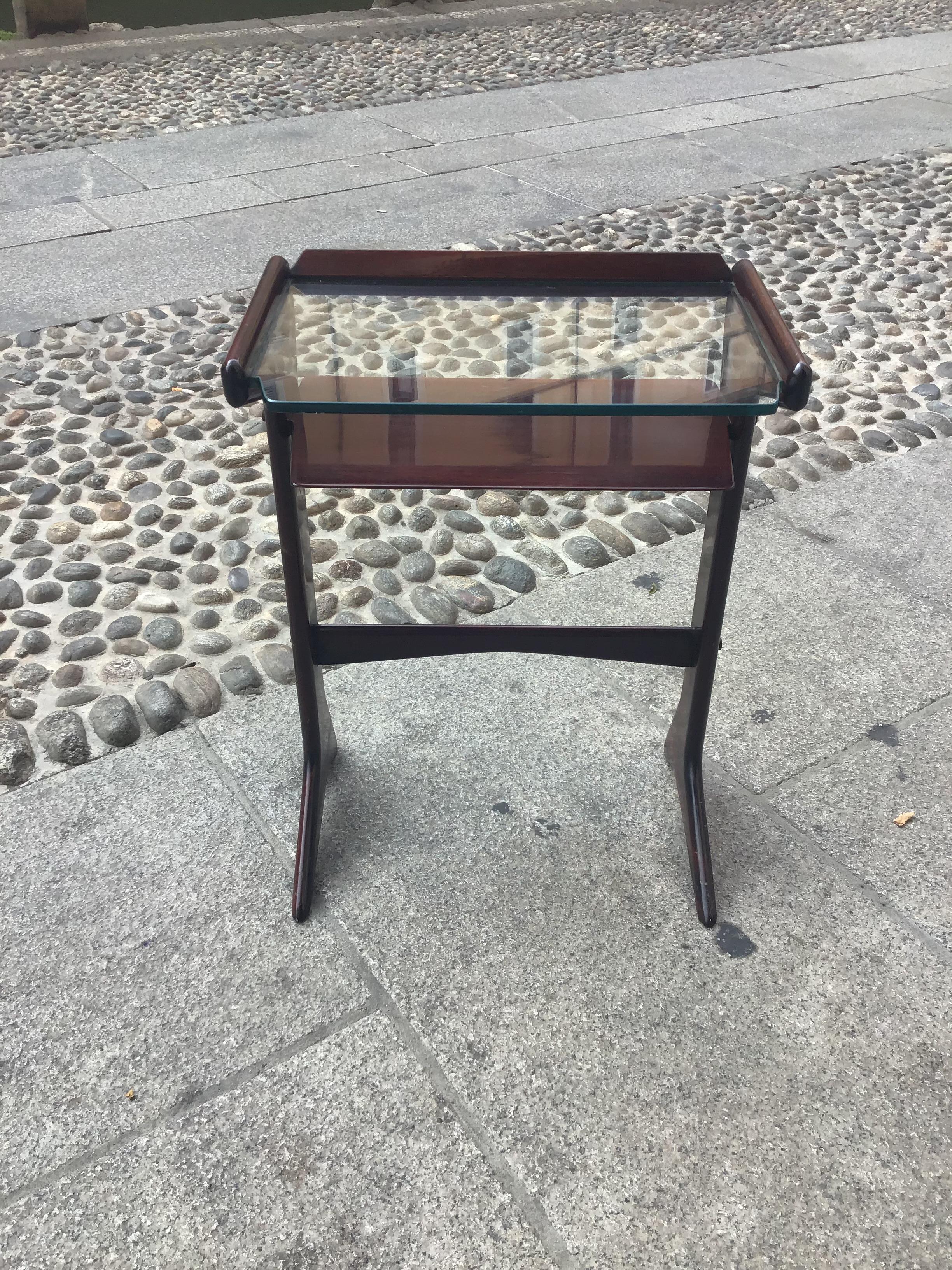 Ico Parisi 1954 Telephone Stand, Wood and Glass and Brass, Italy For Sale 2