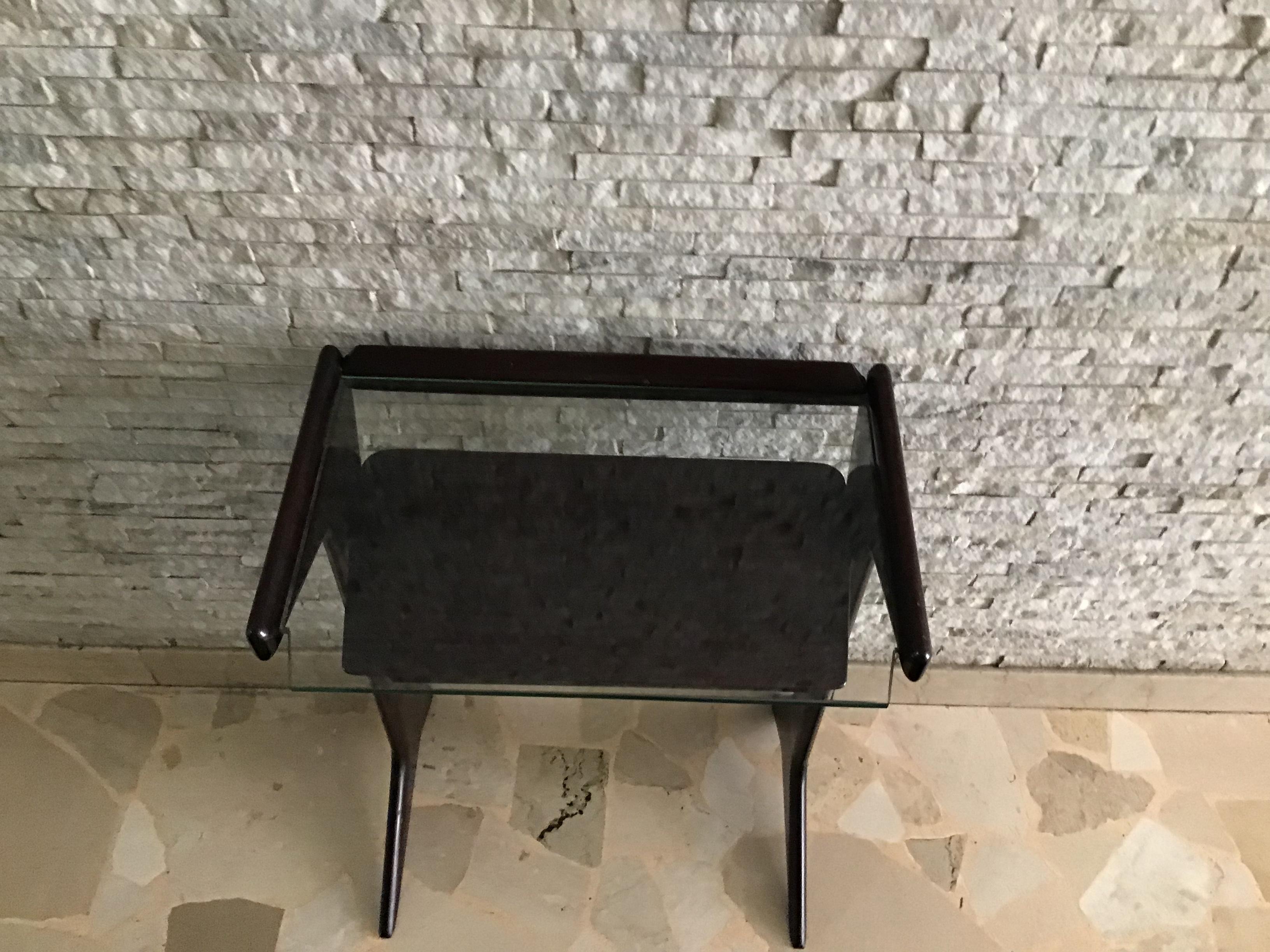 Ico Parisi 1954 Porta telefono in legno, vetro e ottone, Italia In condizioni buone in vendita a Milano, IT