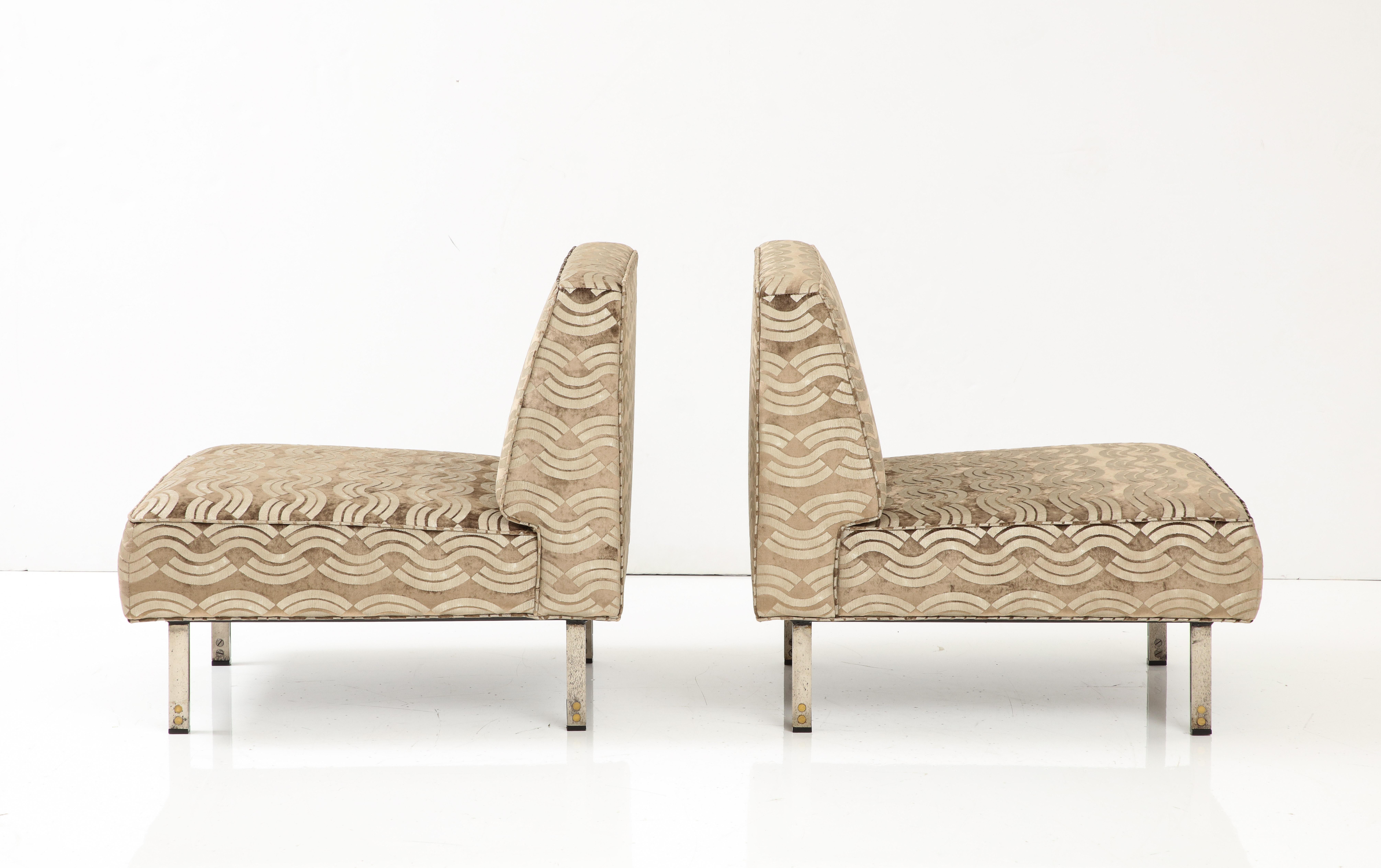 Italian Ico Parisi 1960's Modernist Slipper Chairs In Donghia Velvet Fabric