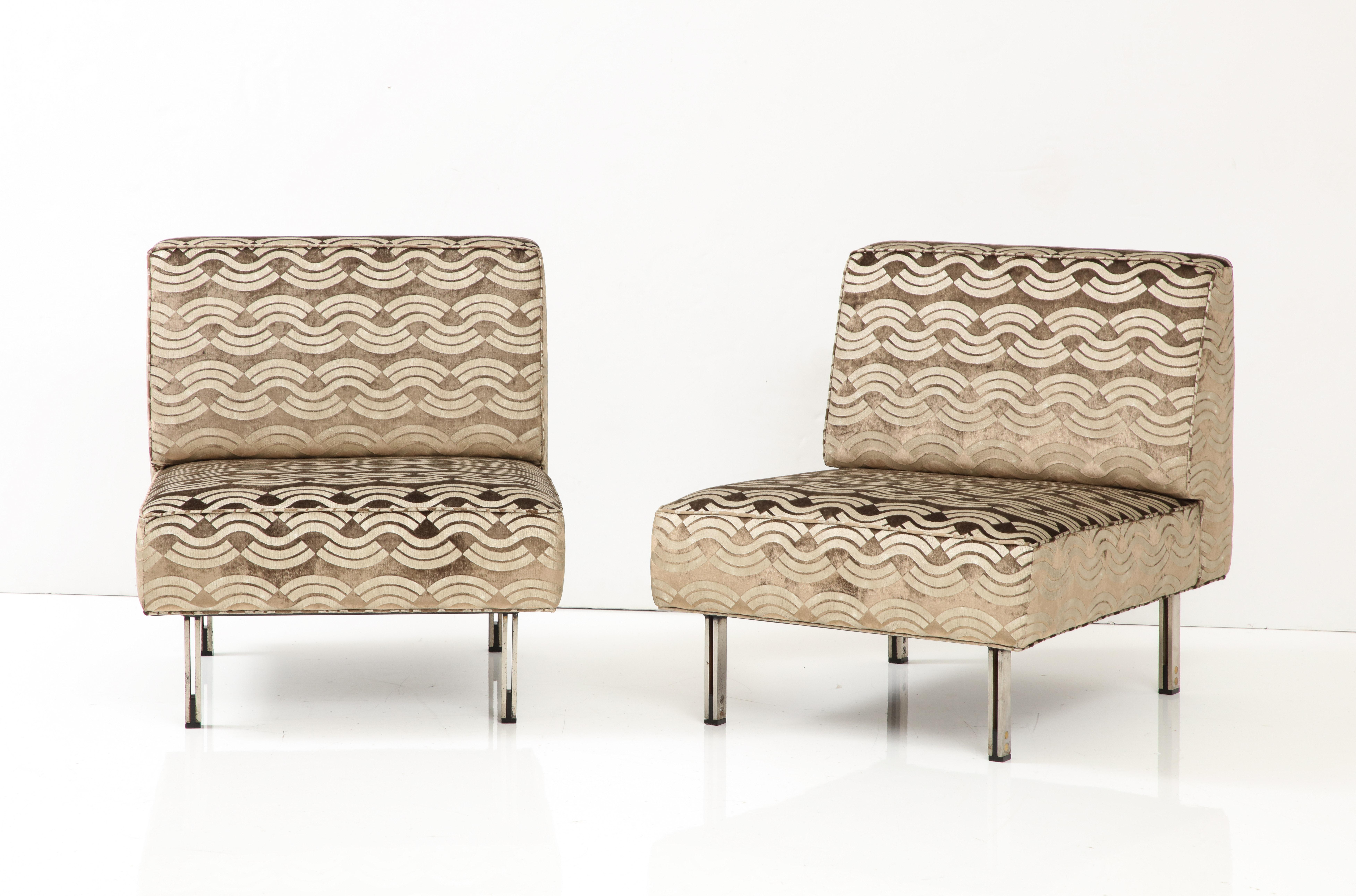 Brass Ico Parisi 1960's Modernist Slipper Chairs In Donghia Velvet Fabric