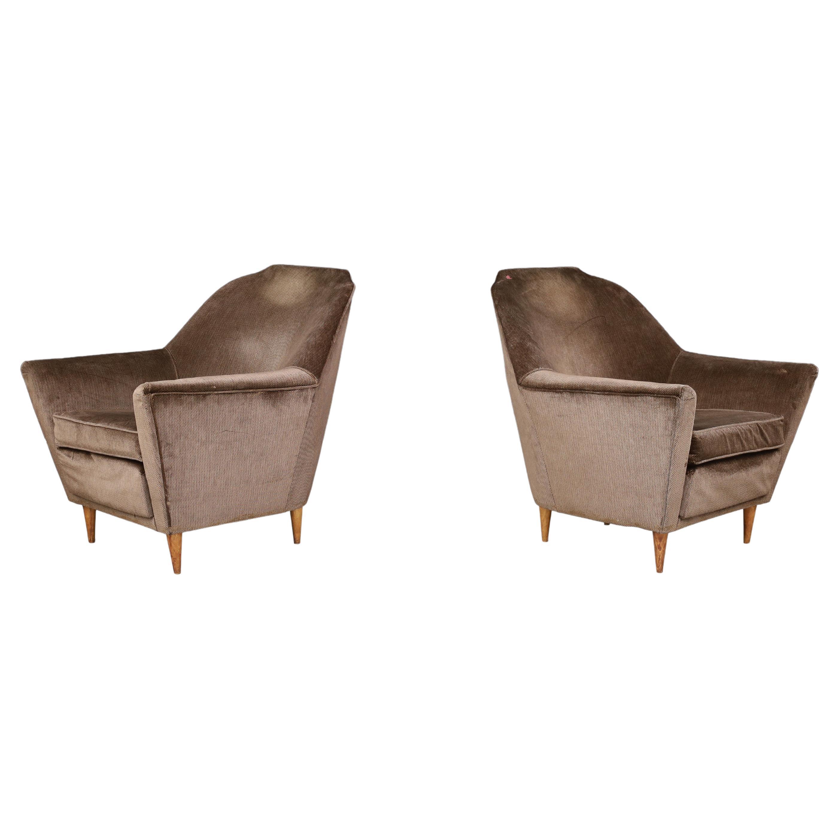 Ico Parisi armchairs in fabric and tapered wooden legs, Italy 1950s