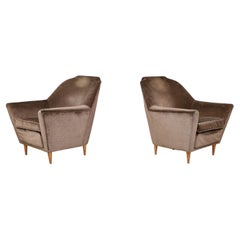 Ico Parisi armchairs in fabric and tapered wooden legs, Italy 1950s