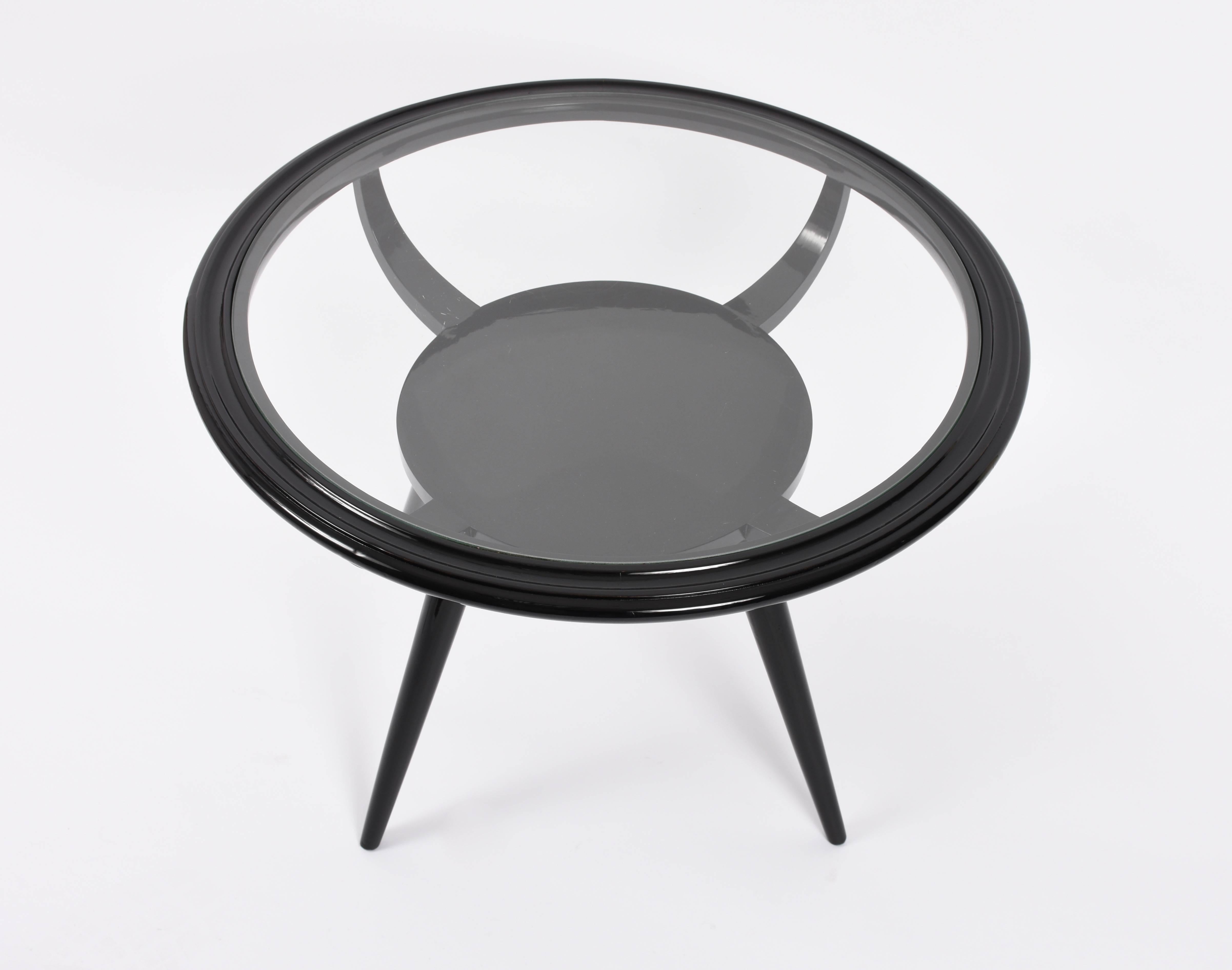20th Century Ico Parisi Art Deco Italian Glass Lacquered and Wood Round Coffee Table, 1940s
