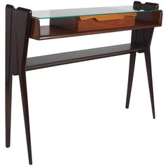 Ico Parisi Att., Biomorphic Three-Tone Rosewood and Glass Console, Italy 1950
s