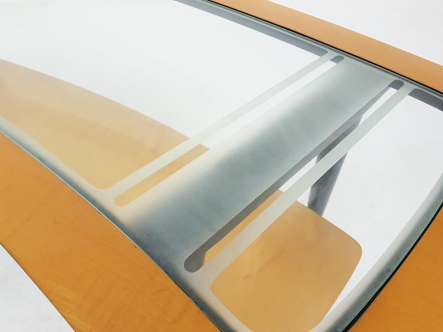 Ico Parisi Attributed Birch and Glass Boomerang Shaped Coffee Table, Italy 1950s 1