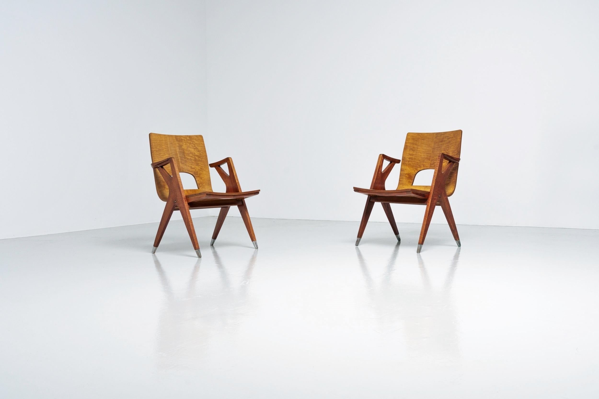 Ico Parisi Attributed Lounge Chairs, Italy, 1950 In Good Condition In Roosendaal, Noord Brabant