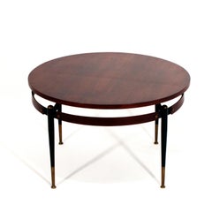 Ico Parisi Attributed Round Coffee Table, 1950s, Wood and Brass