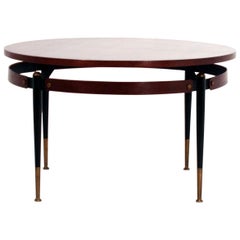 Ico Parisi Attributed Round Coffee Table, 1950s, Wood and Brass