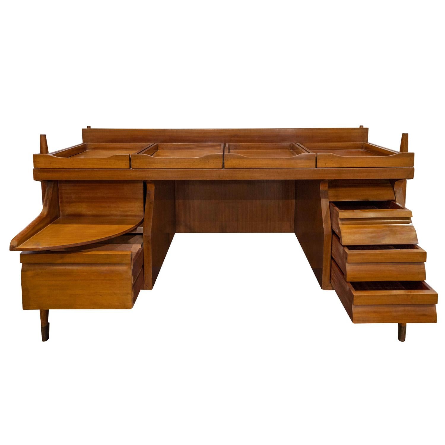 Mid-20th Century Ico Parisi Attributed Sculptural Desk With Glass Top 1950s For Sale