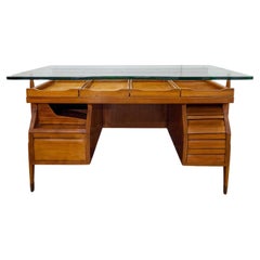 Vintage Ico Parisi Attributed Sculptural Desk With Glass Top 1950s