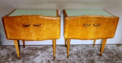 Ico Parisi Style  Vintage Pair of Nightstands with Glass Paste Top
