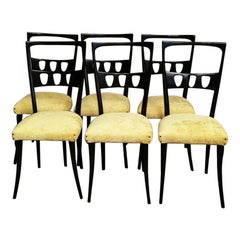 Ico Parisi Attribution Set of 6 Chairs in Ebonized Wood and Yellow Velvet