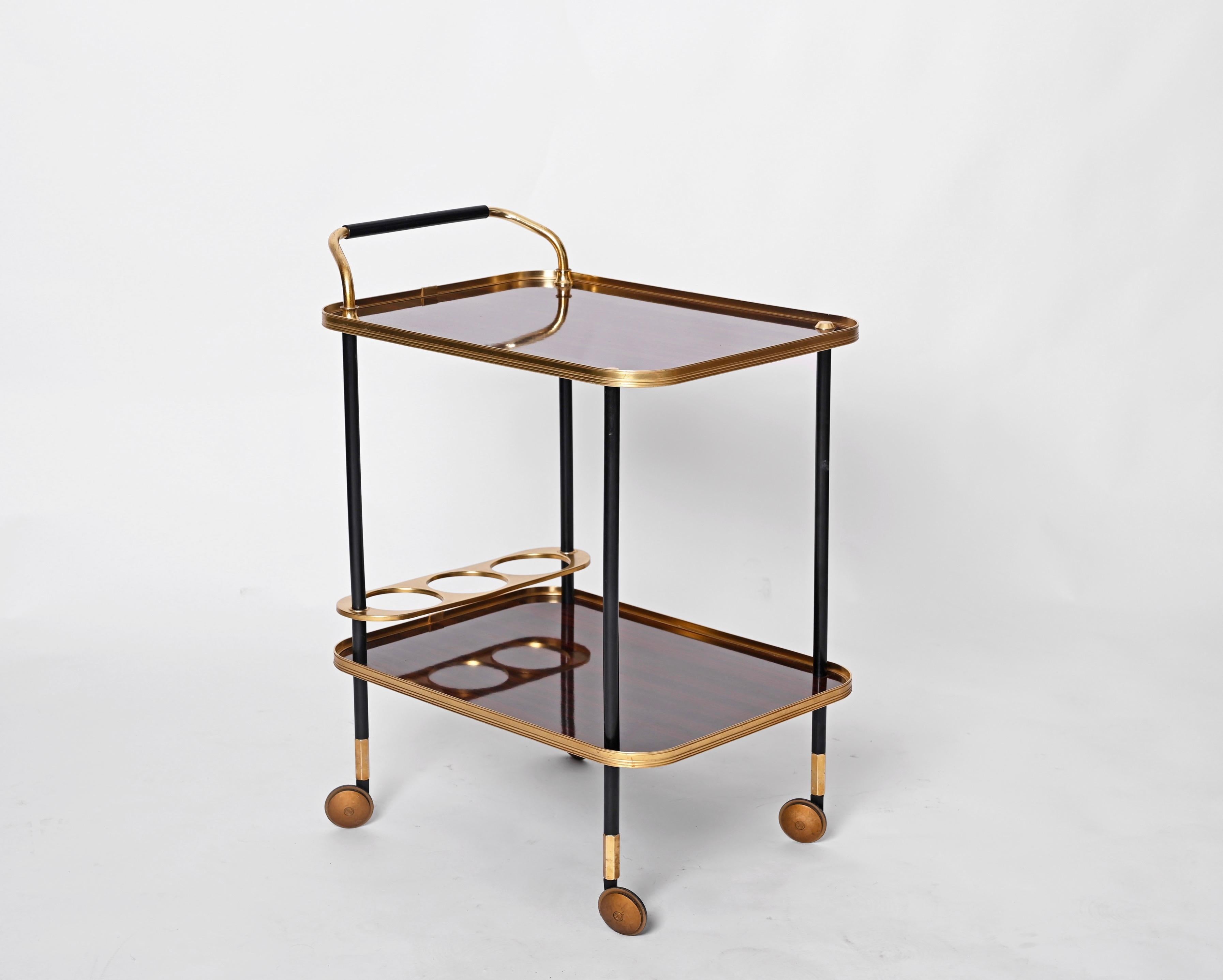 Ico Parisi Bar Cart with Bottle Holder, Formica and Brass, MB Italy, 1960s 6