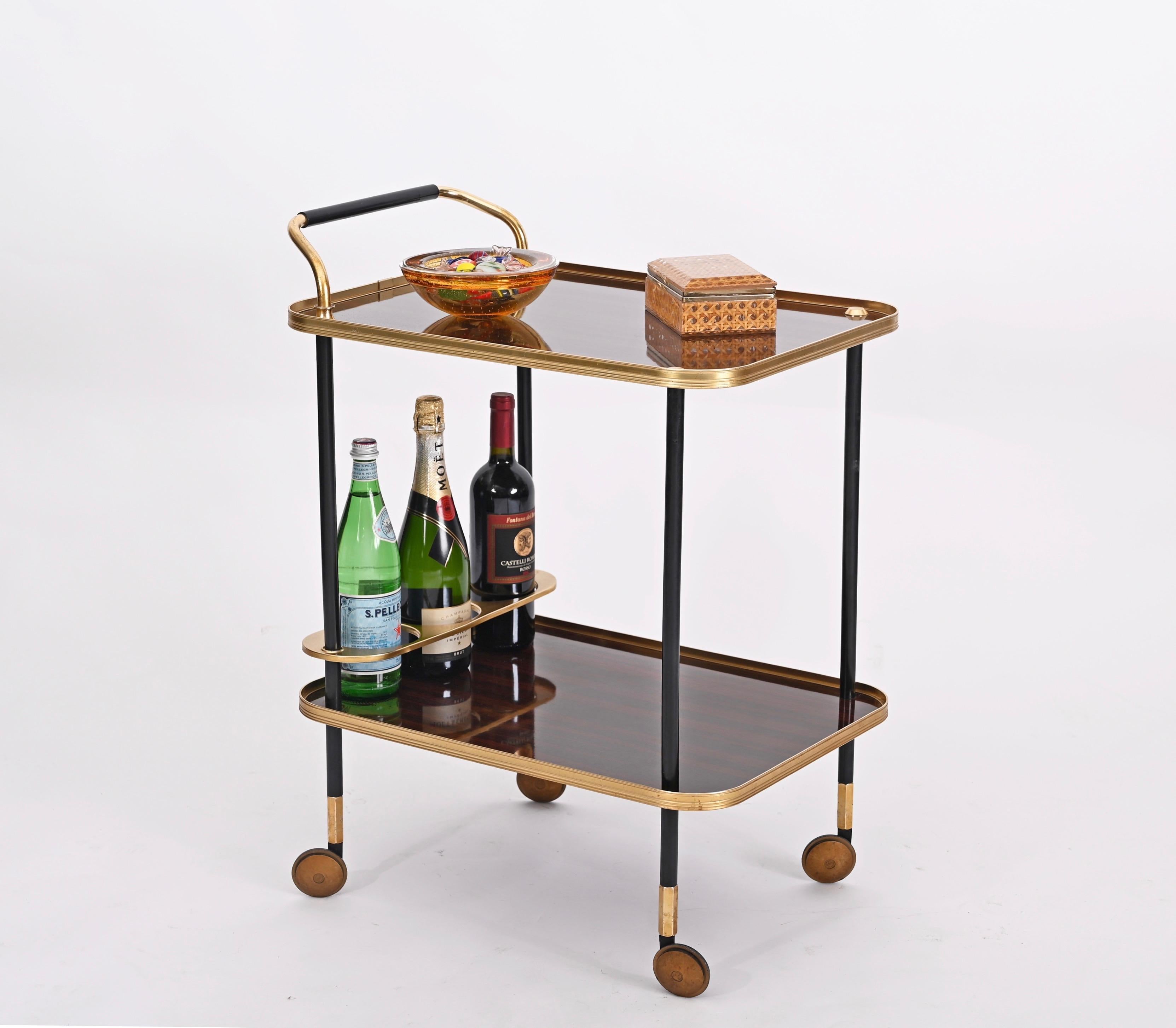 Mid-Century Modern Ico Parisi Bar Cart with Bottle Holder, Formica and Brass, MB Italy, 1960s