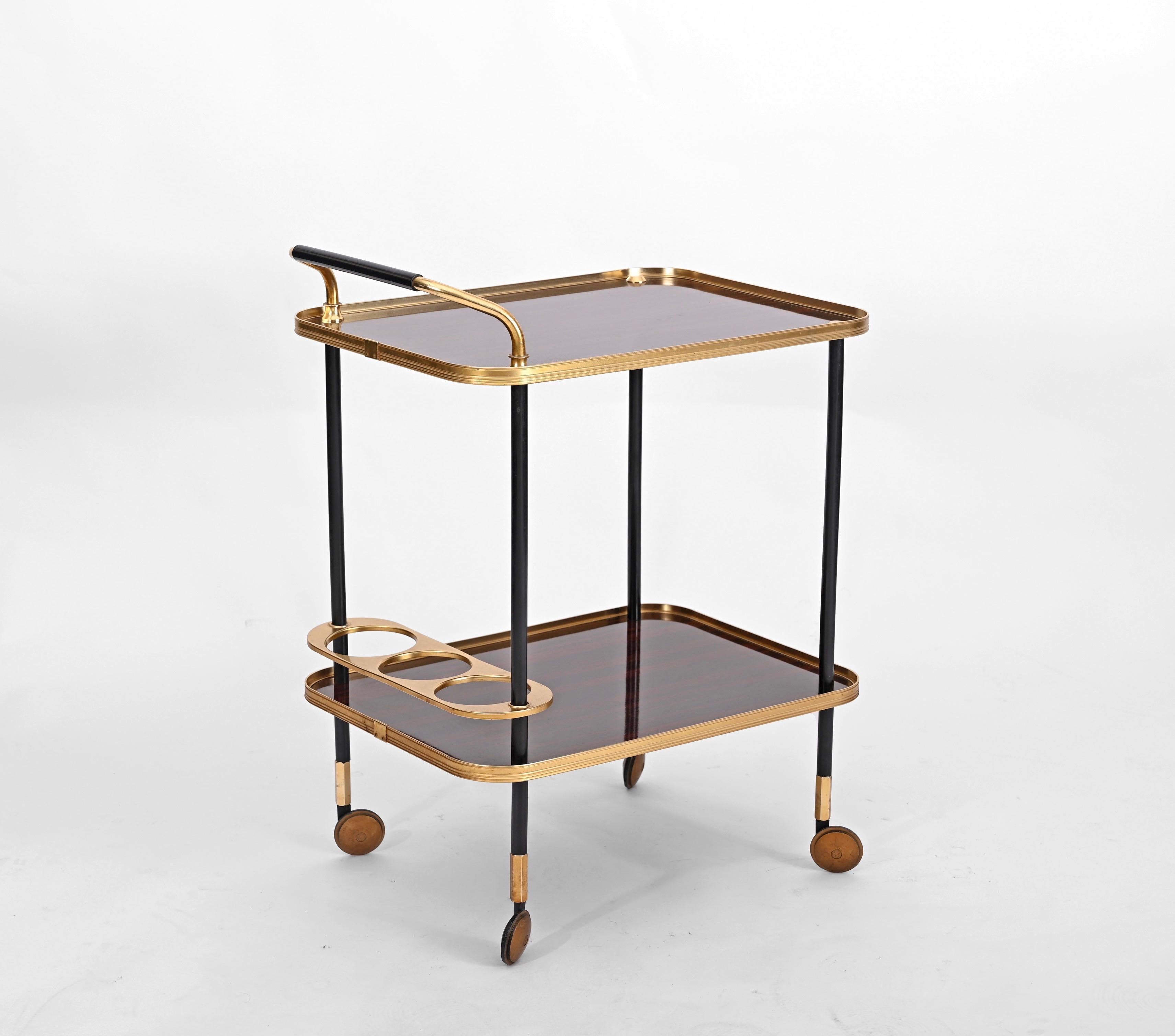 Italian Ico Parisi Bar Cart with Bottle Holder, Formica and Brass, MB Italy, 1960s