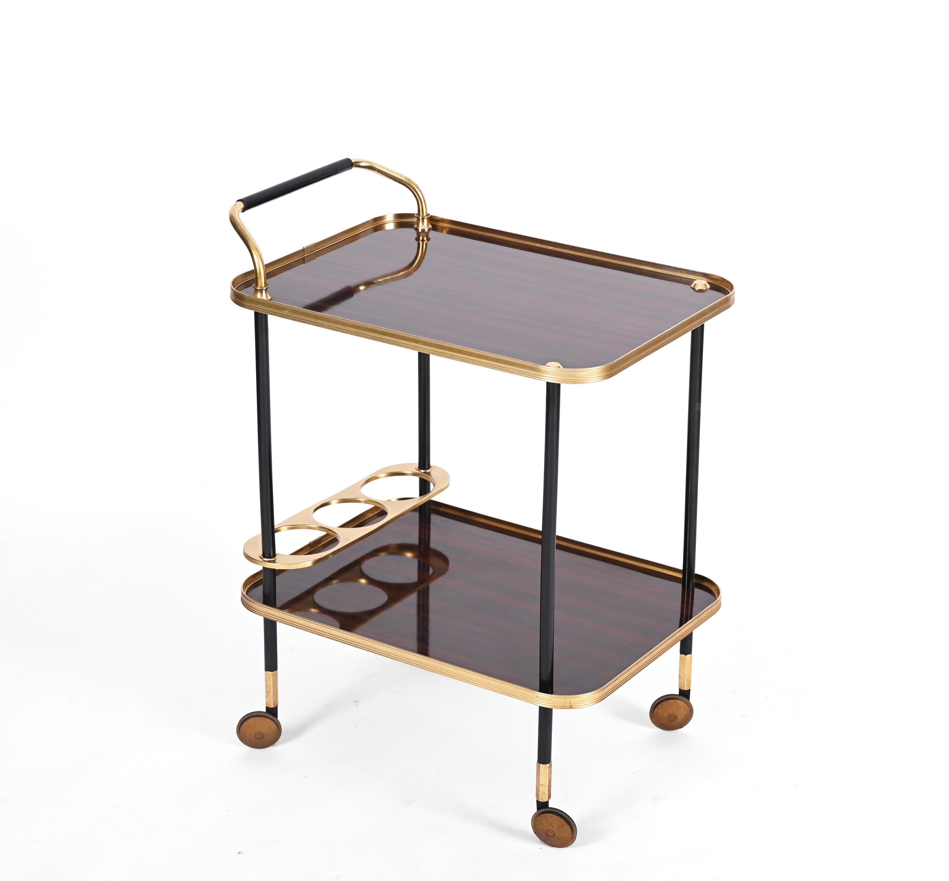 Gilt Ico Parisi Bar Cart with Bottle Holder, Formica and Brass, MB Italy, 1960s