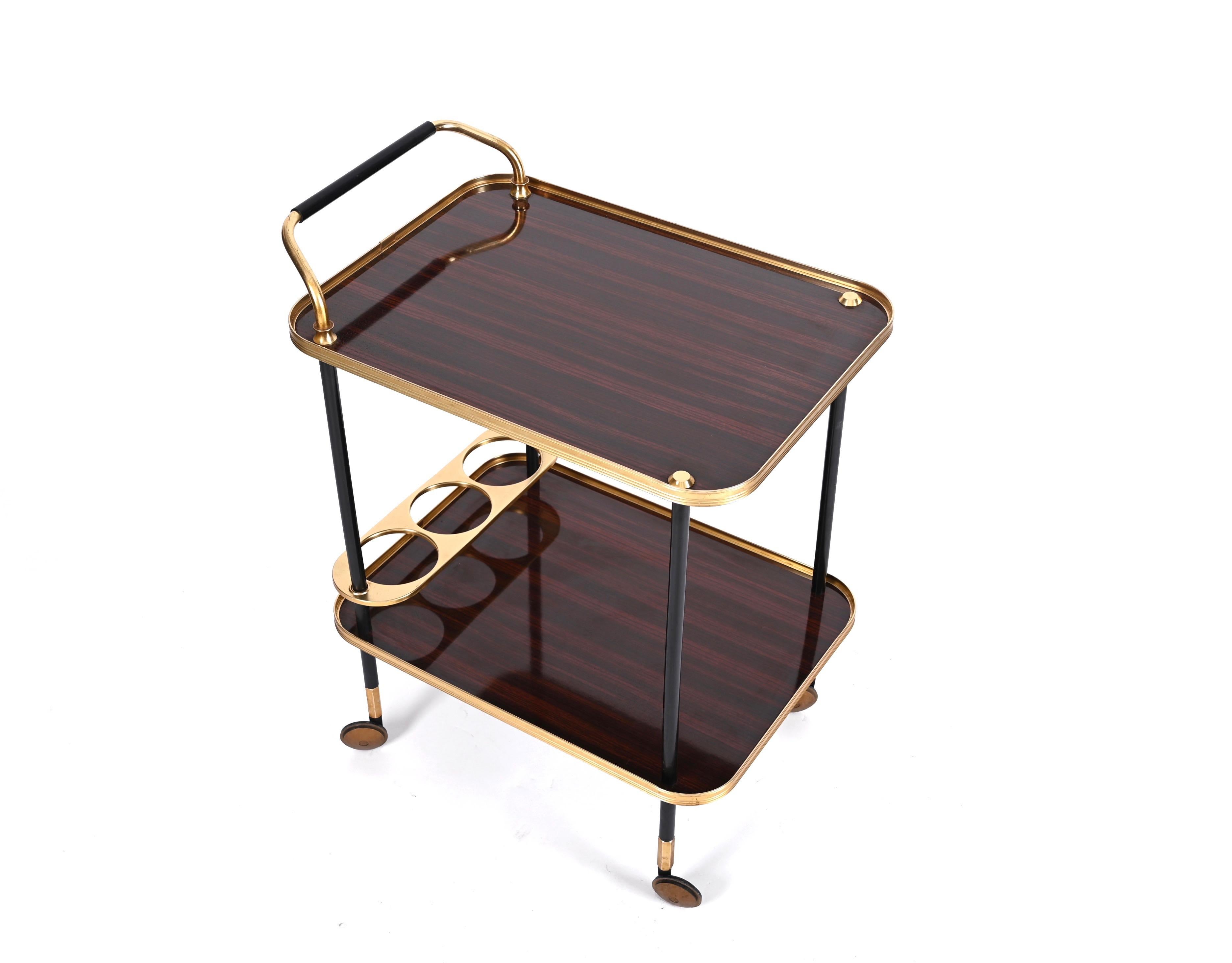 20th Century Ico Parisi Bar Cart with Bottle Holder, Formica and Brass, MB Italy, 1960s