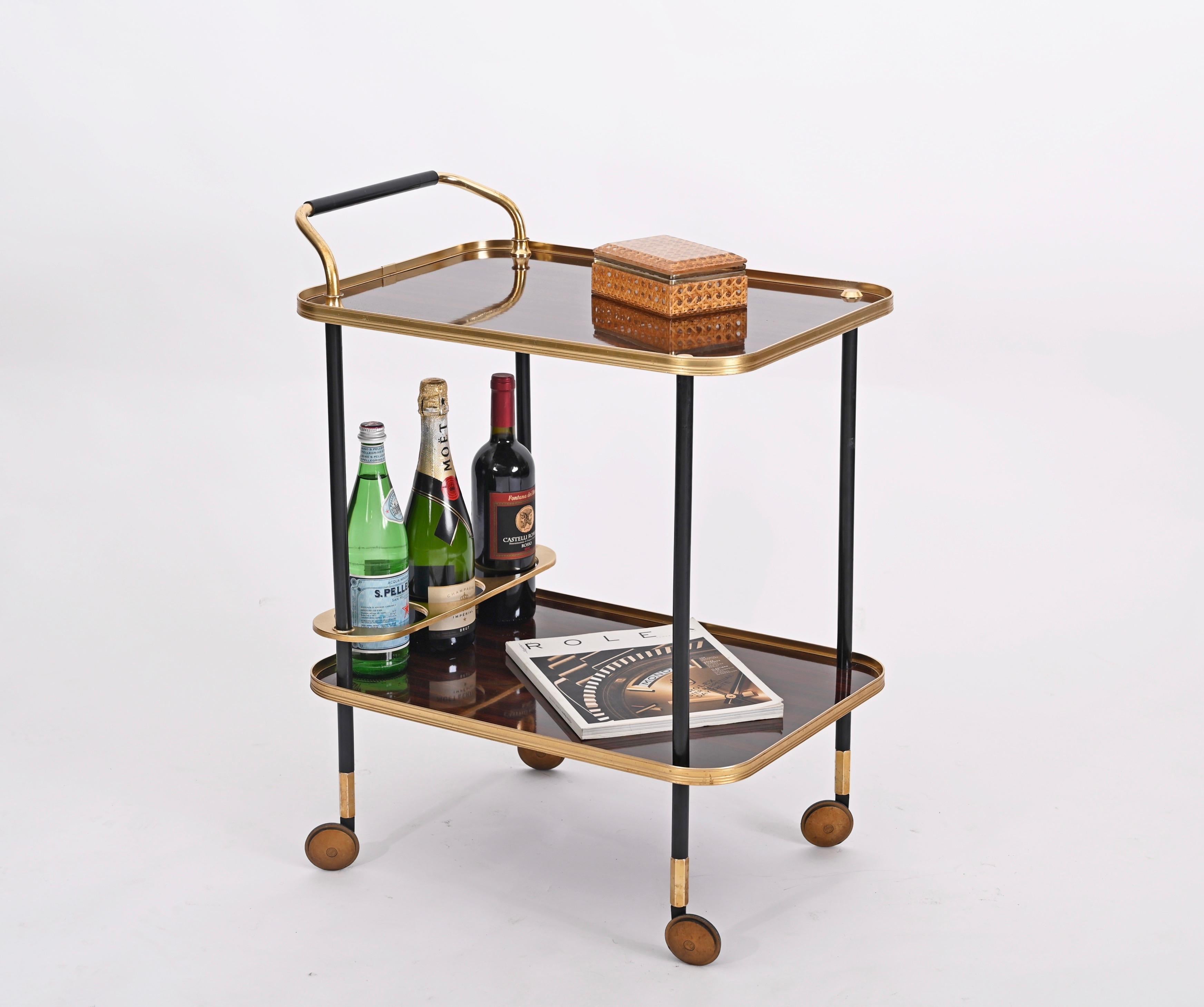 Ico Parisi Bar Cart with Bottle Holder, Formica and Brass, MB Italy, 1960s 1