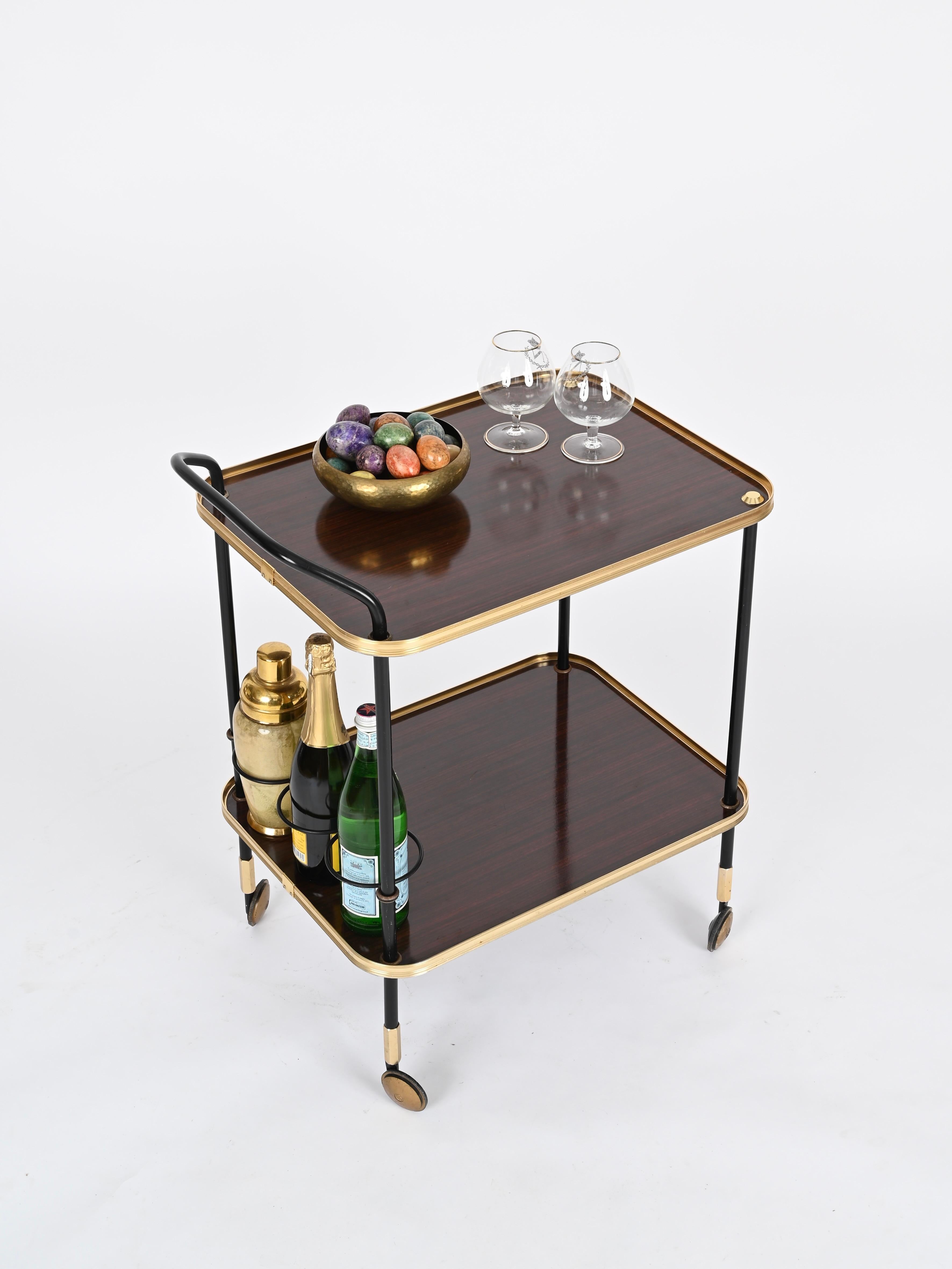 Ico Parisi Bar Cart with Bottle Holder, Wood and Brass, MB Italy, 1960s For Sale 4