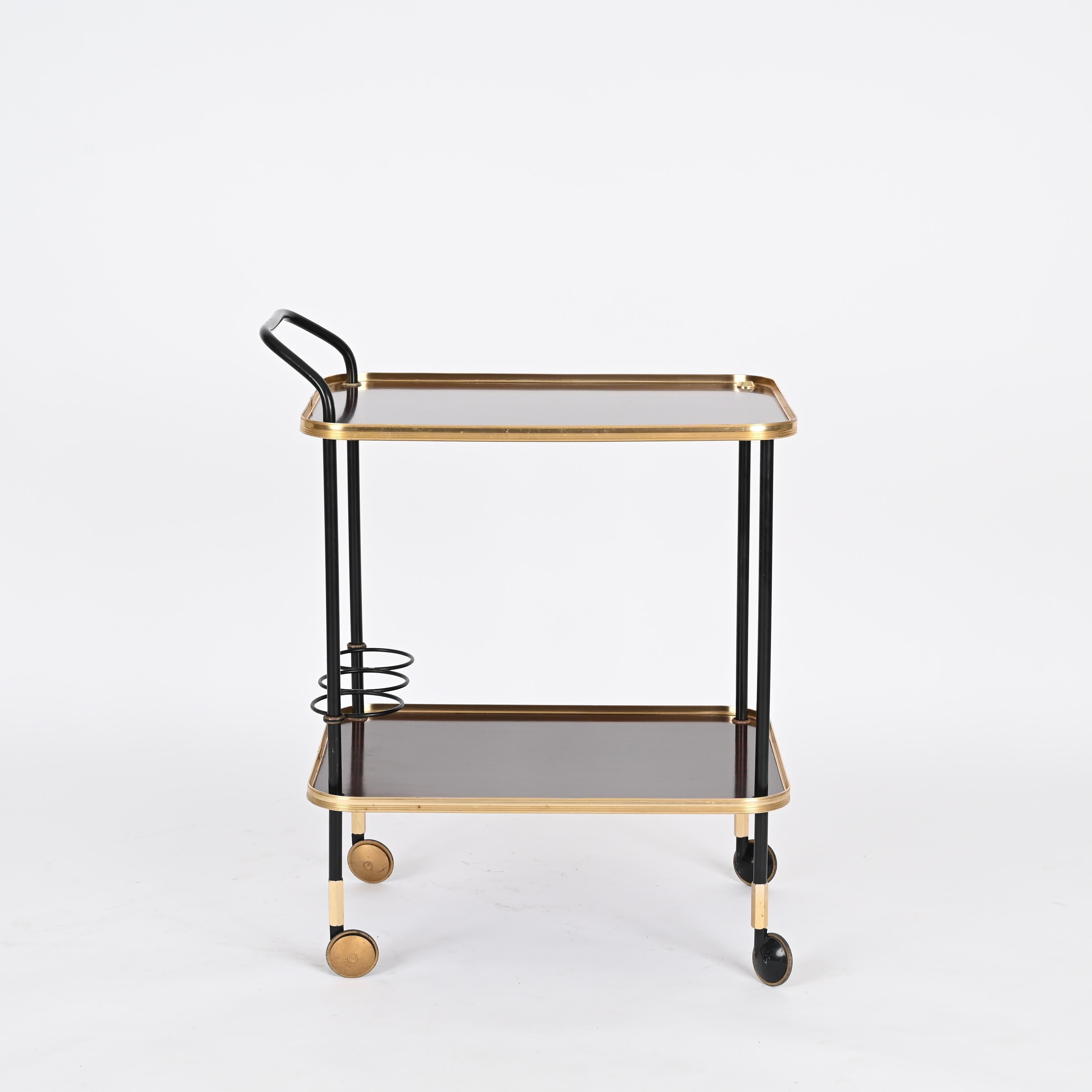 Ico Parisi Bar Cart with Bottle Holder, Wood and Brass, MB Italy, 1960s For Sale 6