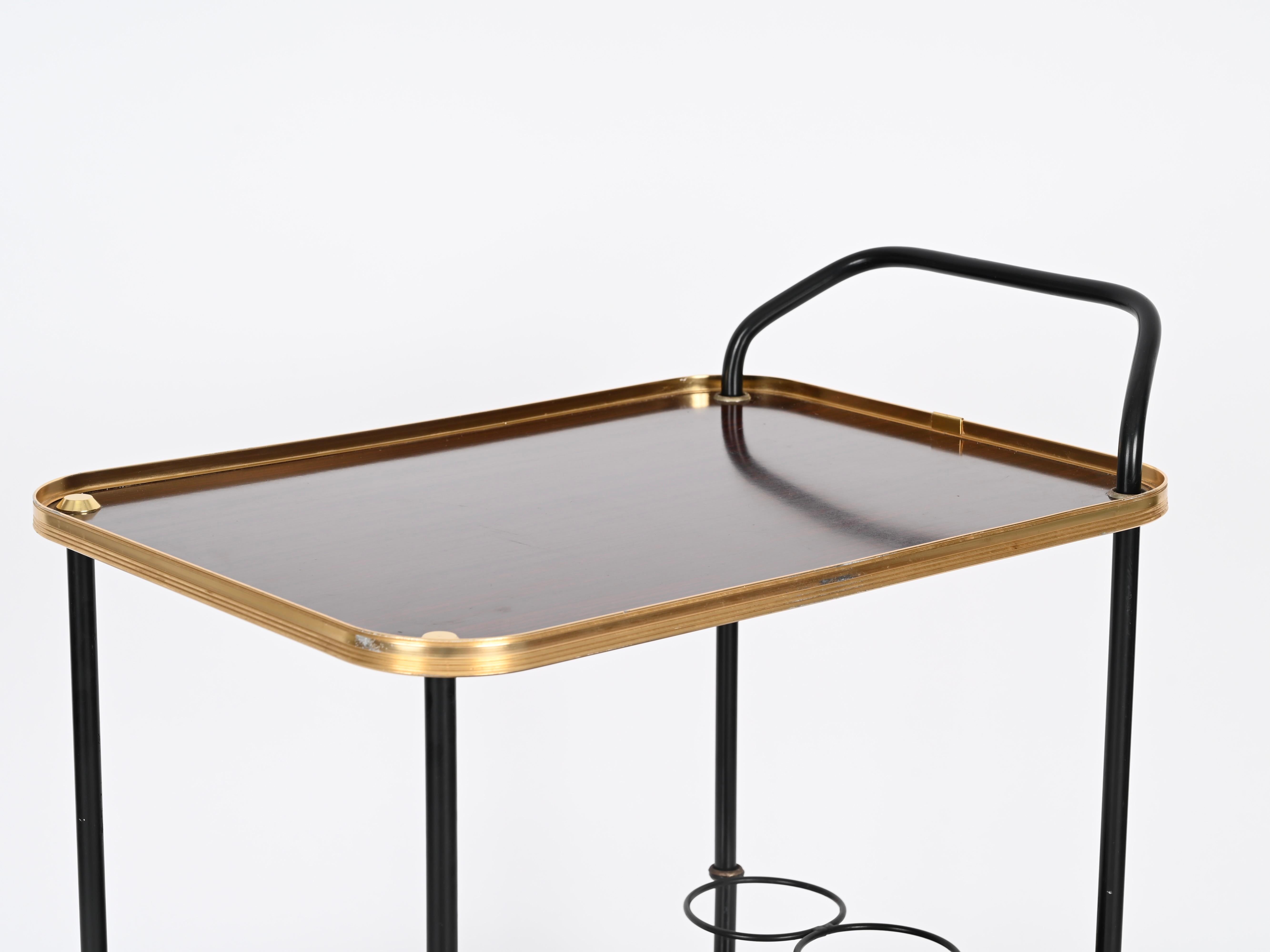 Ico Parisi Bar Cart with Bottle Holder, Wood and Brass, MB Italy, 1960s For Sale 7
