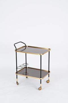 Ico Parisi Carrito de Bar con Botellero, Madera y Latón, MB Italy, Años 60