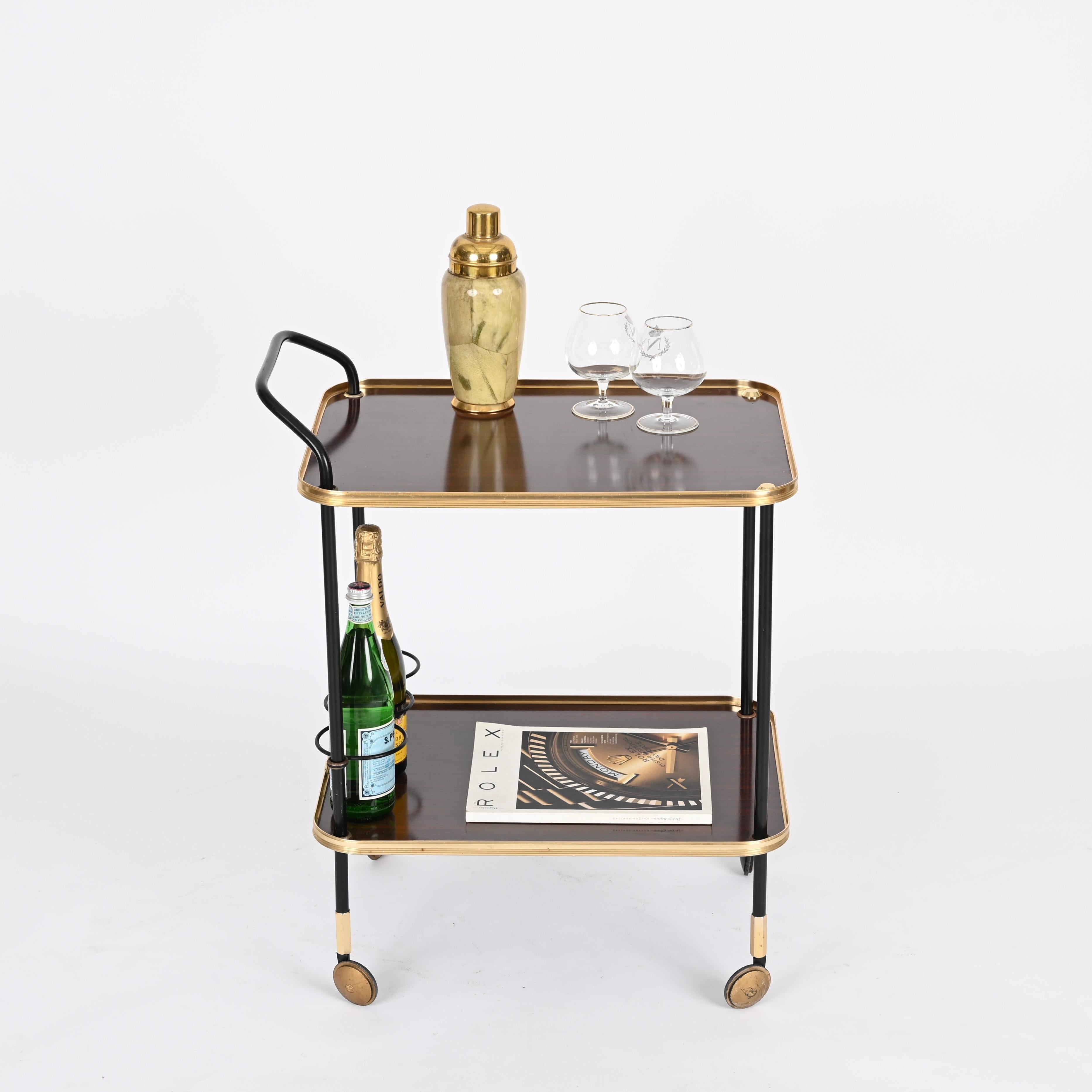 Mid-Century Modern Ico Parisi Bar Cart with Bottle Holder, Wood and Brass, MB Italy, 1960s For Sale