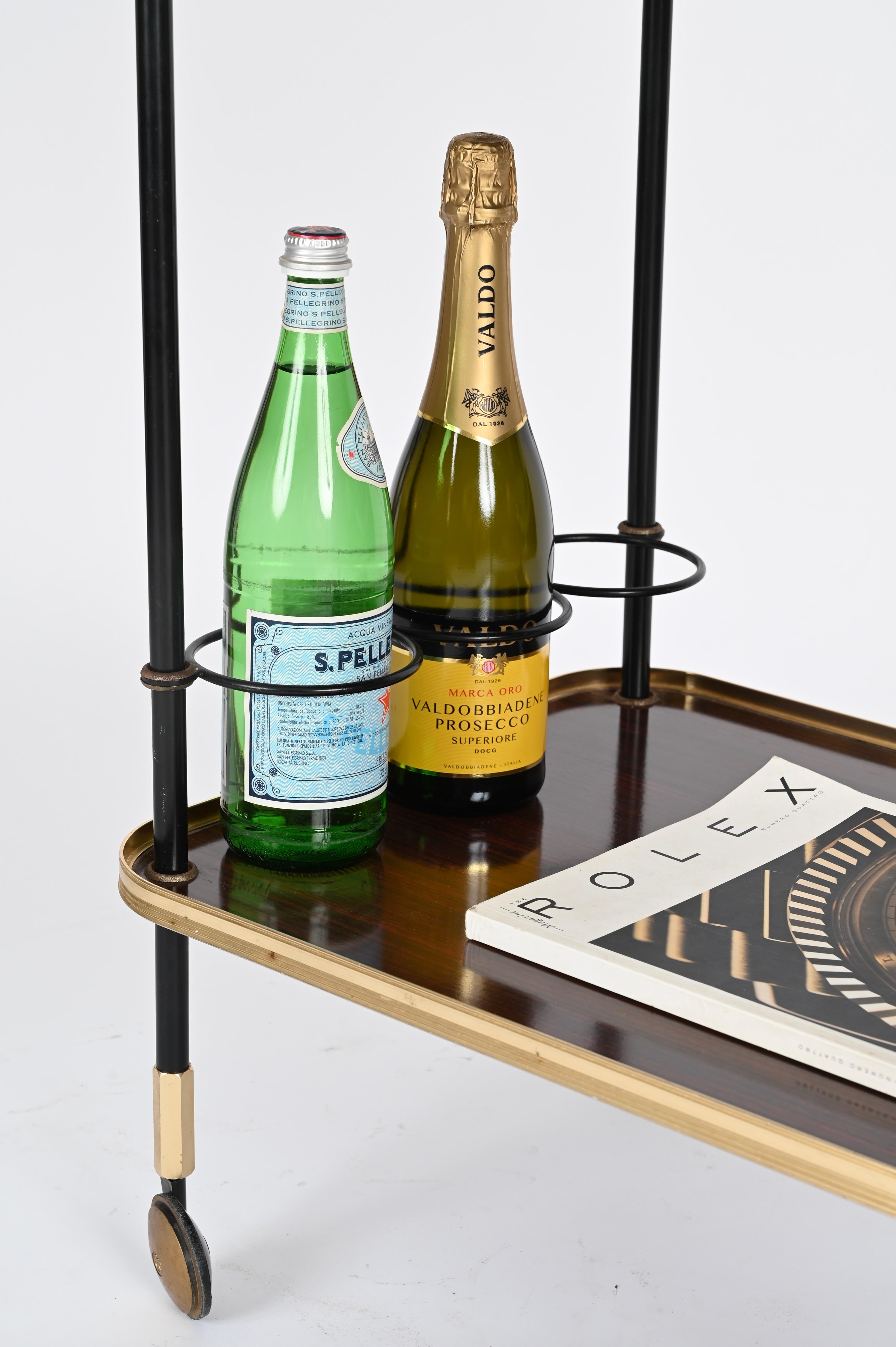 20th Century Ico Parisi Bar Cart with Bottle Holder, Wood and Brass, MB Italy, 1960s For Sale