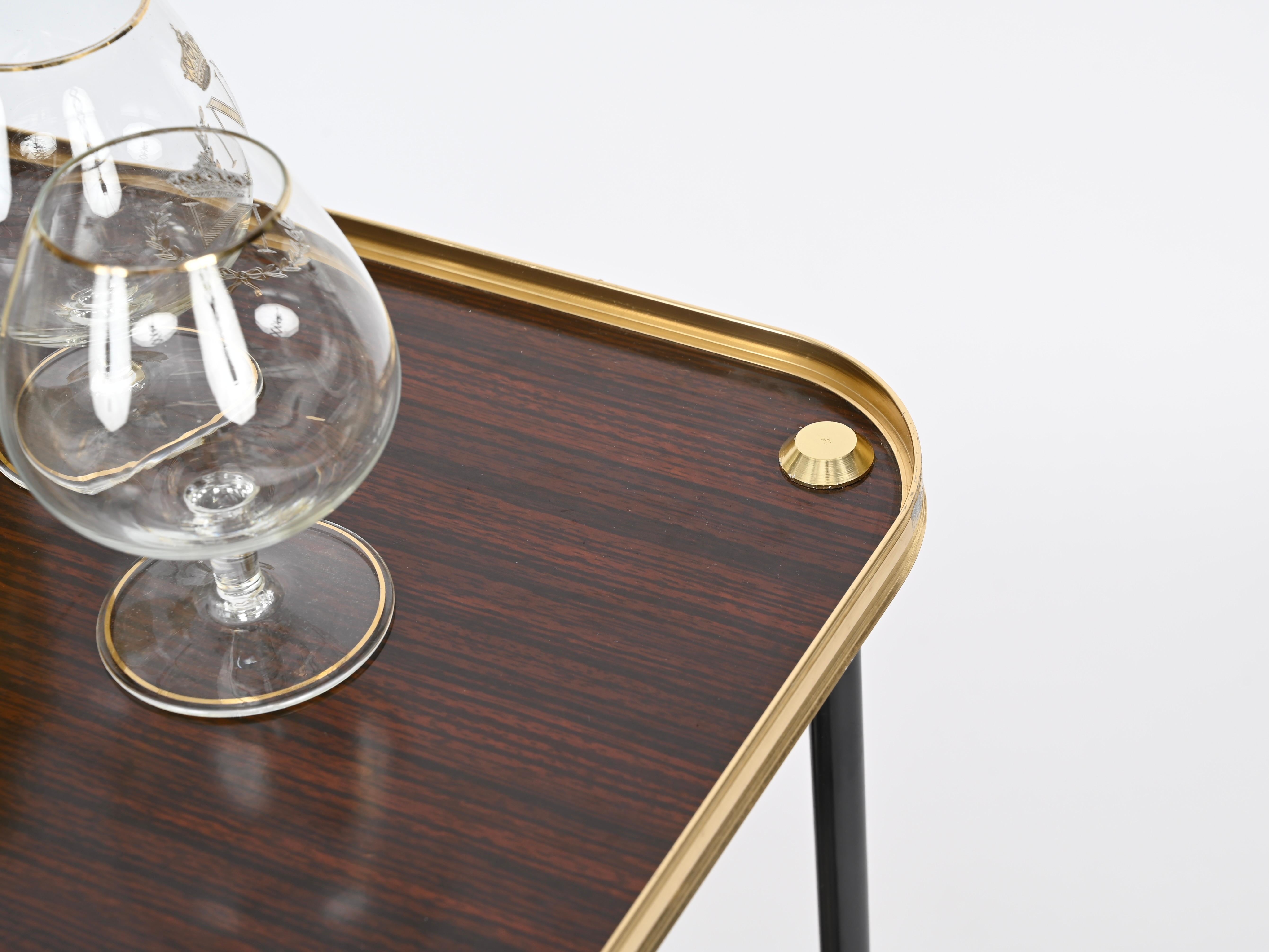Ico Parisi Bar Cart with Bottle Holder, Wood and Brass, MB Italy, 1960s For Sale 1