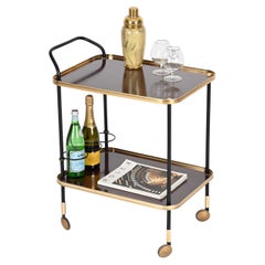 Ico Parisi Bar Cart with Bottle Holder, Wood and Brass, MB Italy, 1960s