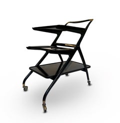 Ico Parisi Black Lacquered Wood and Glass Bar Drinks Trolley Angelo De Baggis