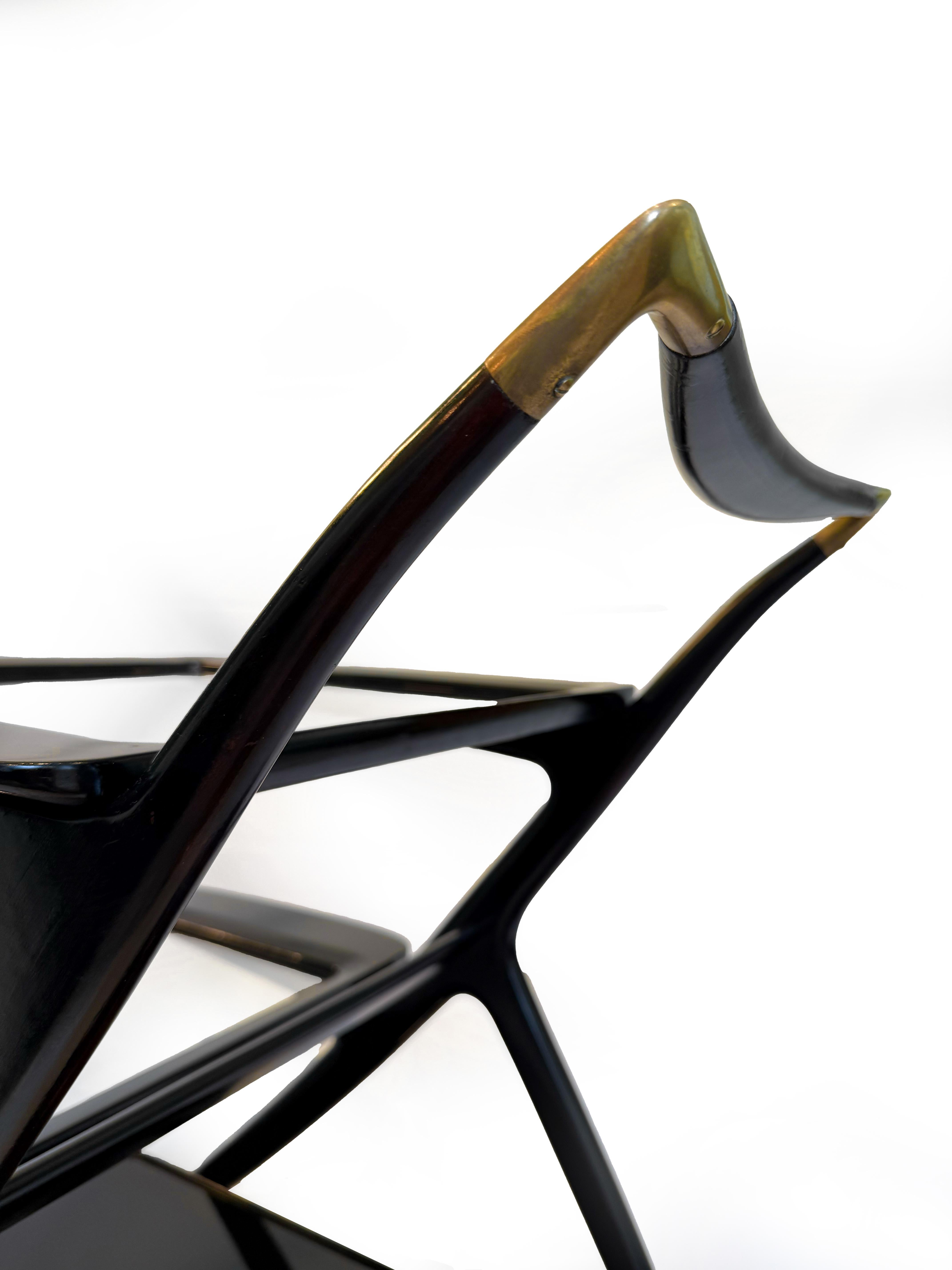 Ico Parisi Chariot à boissons pour bar en bois et verre laqué noir Angelo De Baggis Bon état - En vente à Milano, IT