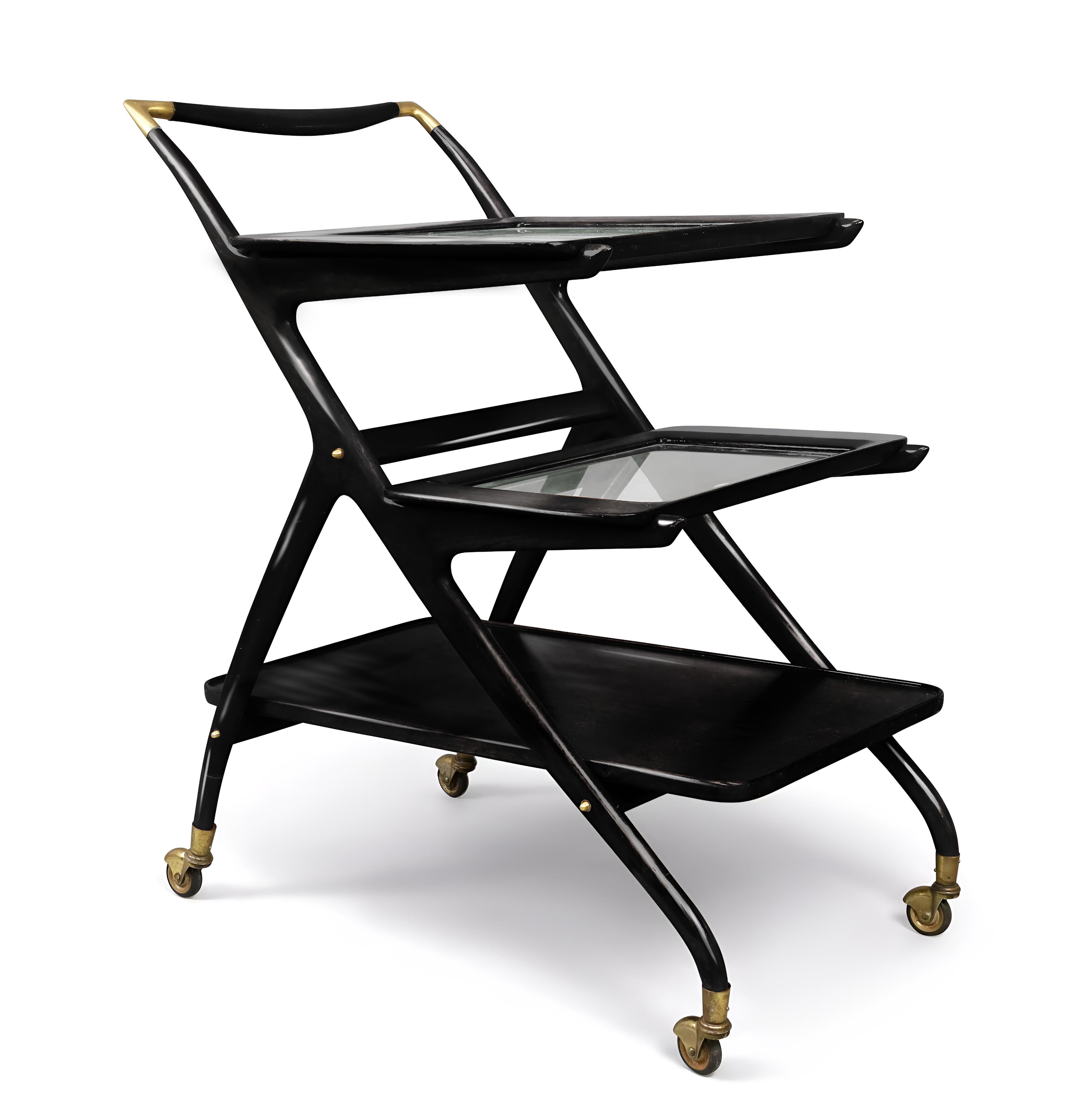 Milieu du XXe siècle Ico Parisi Chariot à boissons pour bar en bois et verre laqué noir Angelo De Baggis en vente