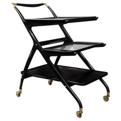 Ico Parisi Black Lacquered Wood and Glass Bar Drinks Trolley Angelo De Baggis
