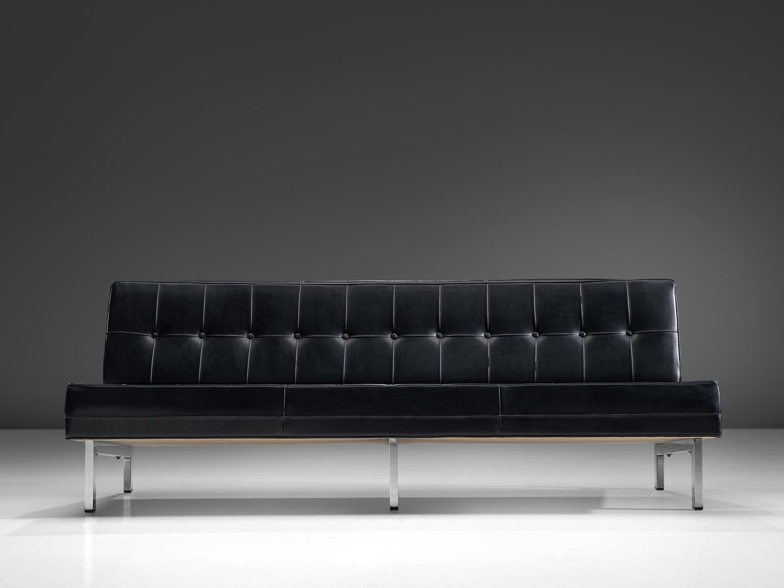 Italian Ico Parisi Black Leather Sofa, 1960s