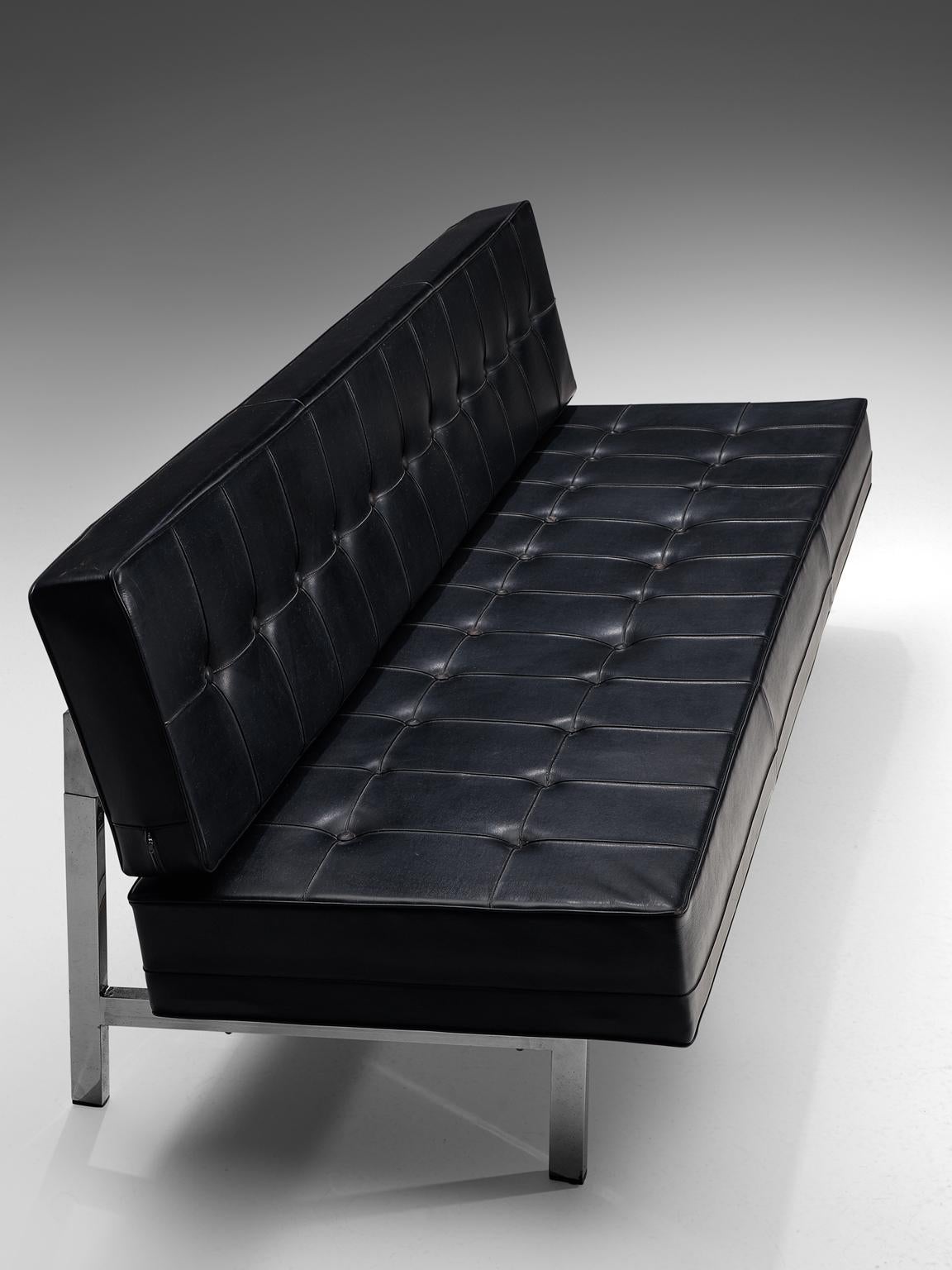 Ico Parisi Black Leather Sofa, 1960s In Good Condition In Waalwijk, NL